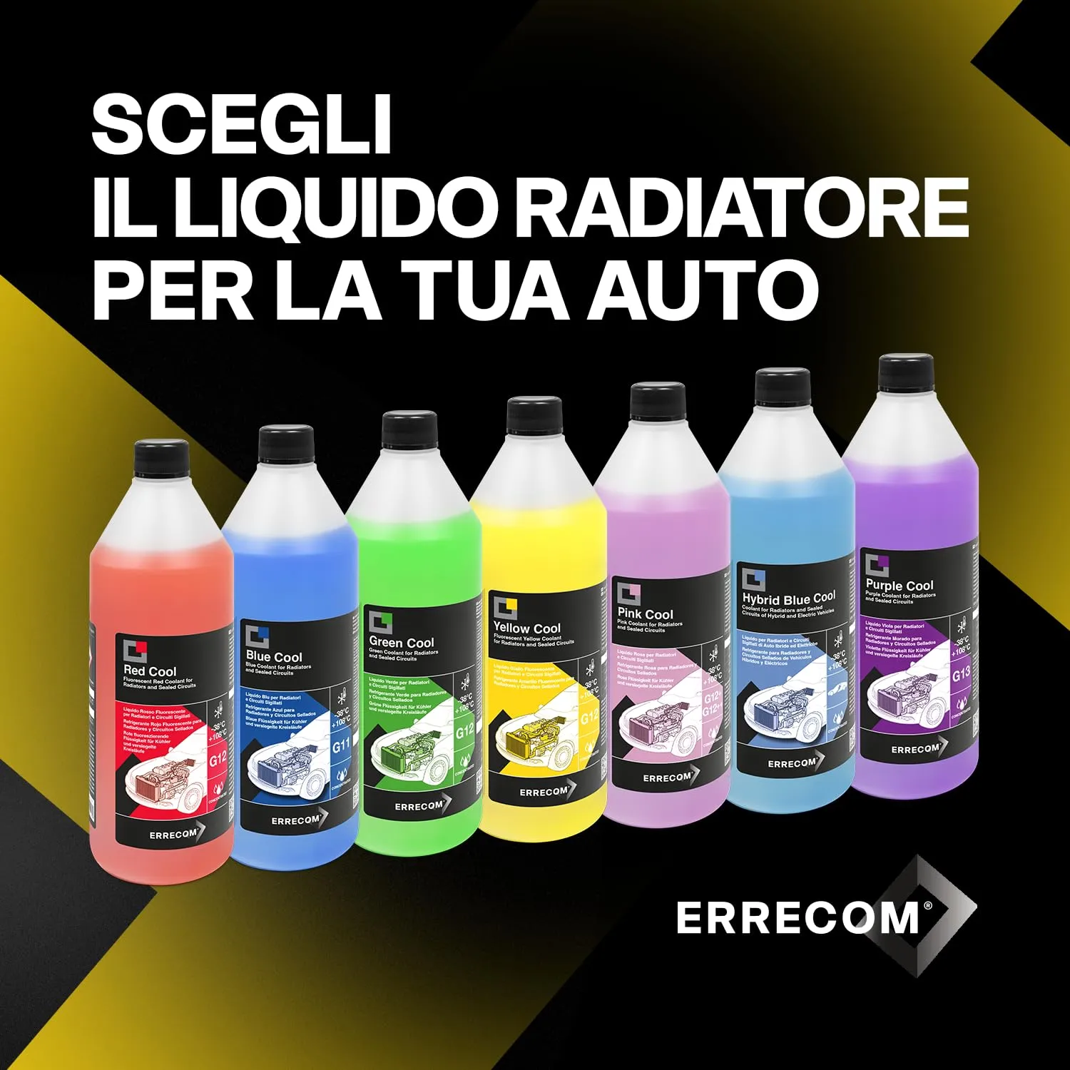 ERRECOM Yellow Cool Liquido Radiatore Giallo Fluorescente Concentrato Antigelo G12 OAT, 1 Litro - immagine 7