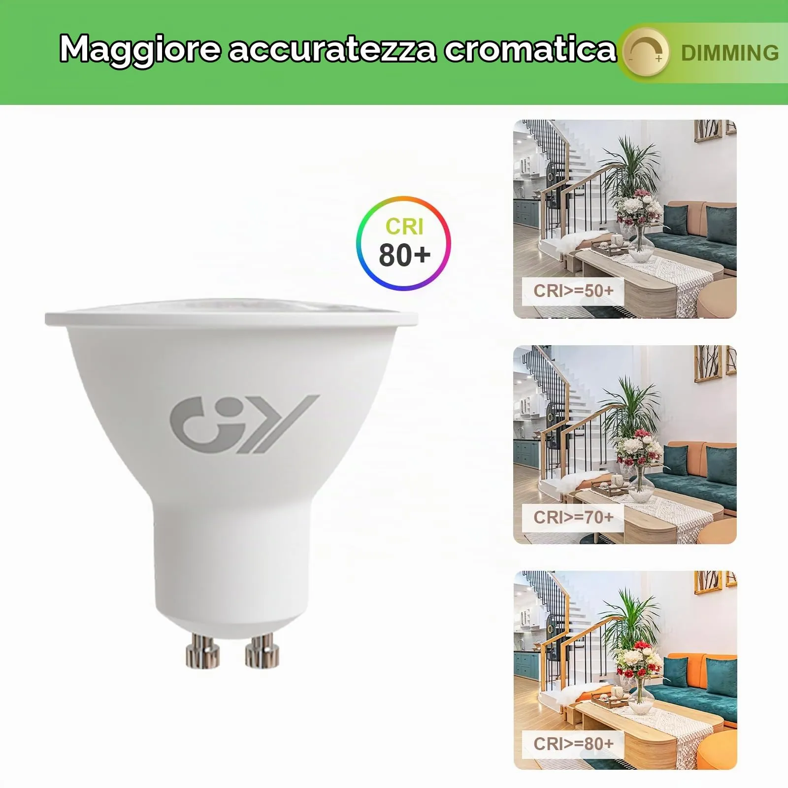 GY Lampadine LED GU10 Dimmerabili, 4.9W, 790LM, 6500K Luce Fredda, 10 pezzi - immagine 5