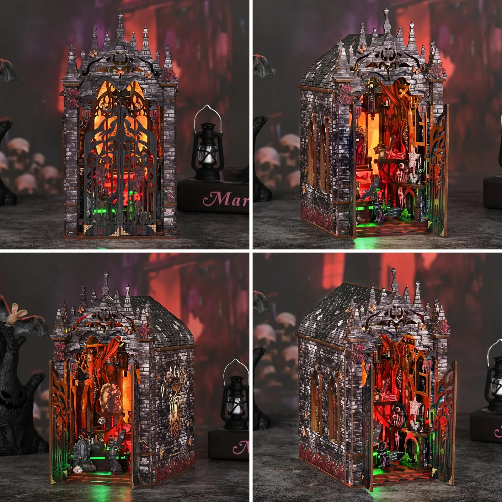 BATTREVO DIY Book Nook Kit - Aastle Oscuro Wooden 3D Puzzle with LED Light - immagine 2
