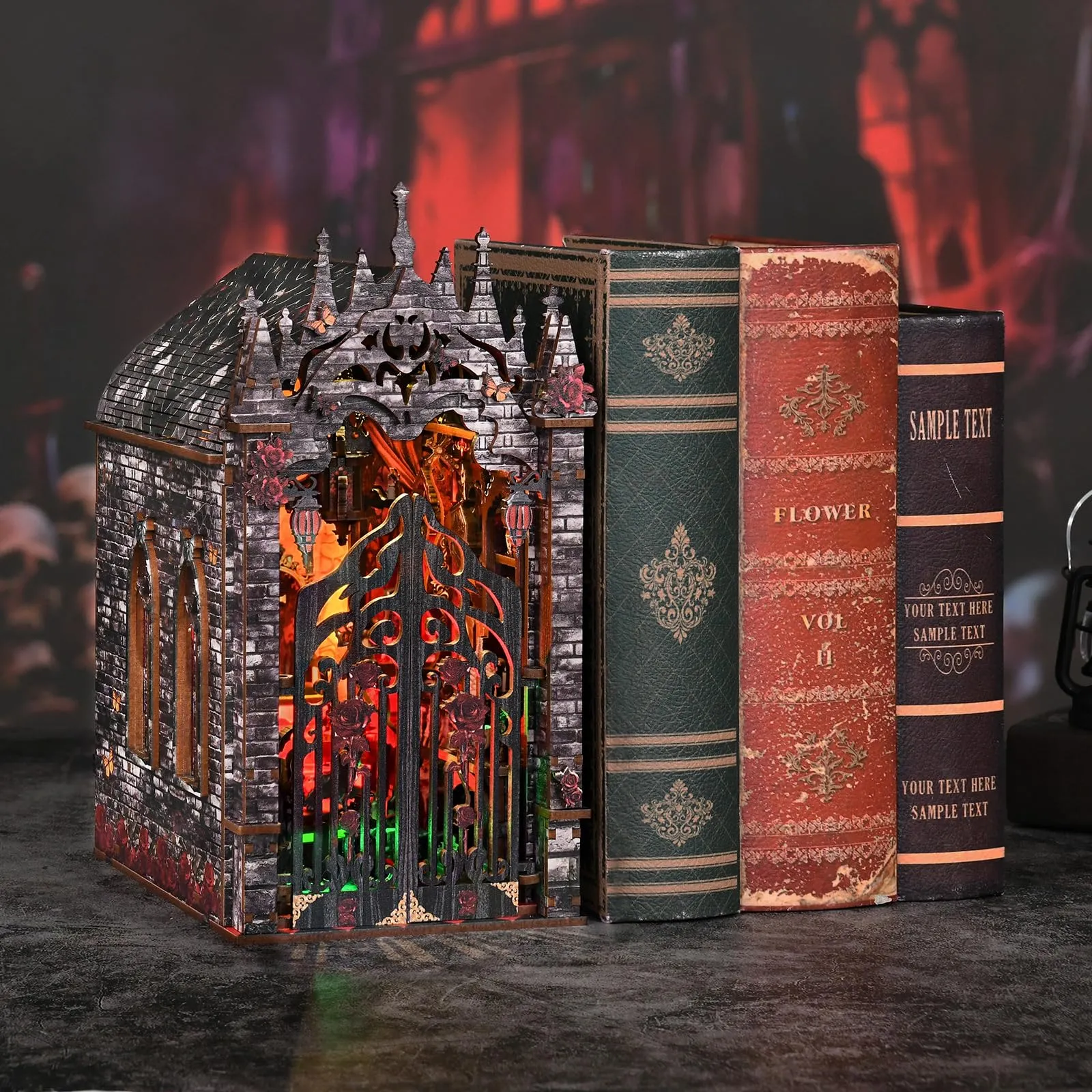 BATTREVO DIY Book Nook Kit - Aastle Oscuro Wooden 3D Puzzle with LED Light - immagine 3
