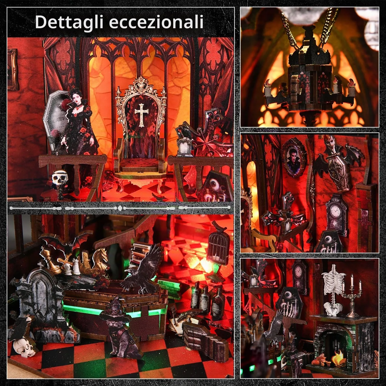 BATTREVO DIY Book Nook Kit - Aastle Oscuro Wooden 3D Puzzle with LED Light - immagine 5