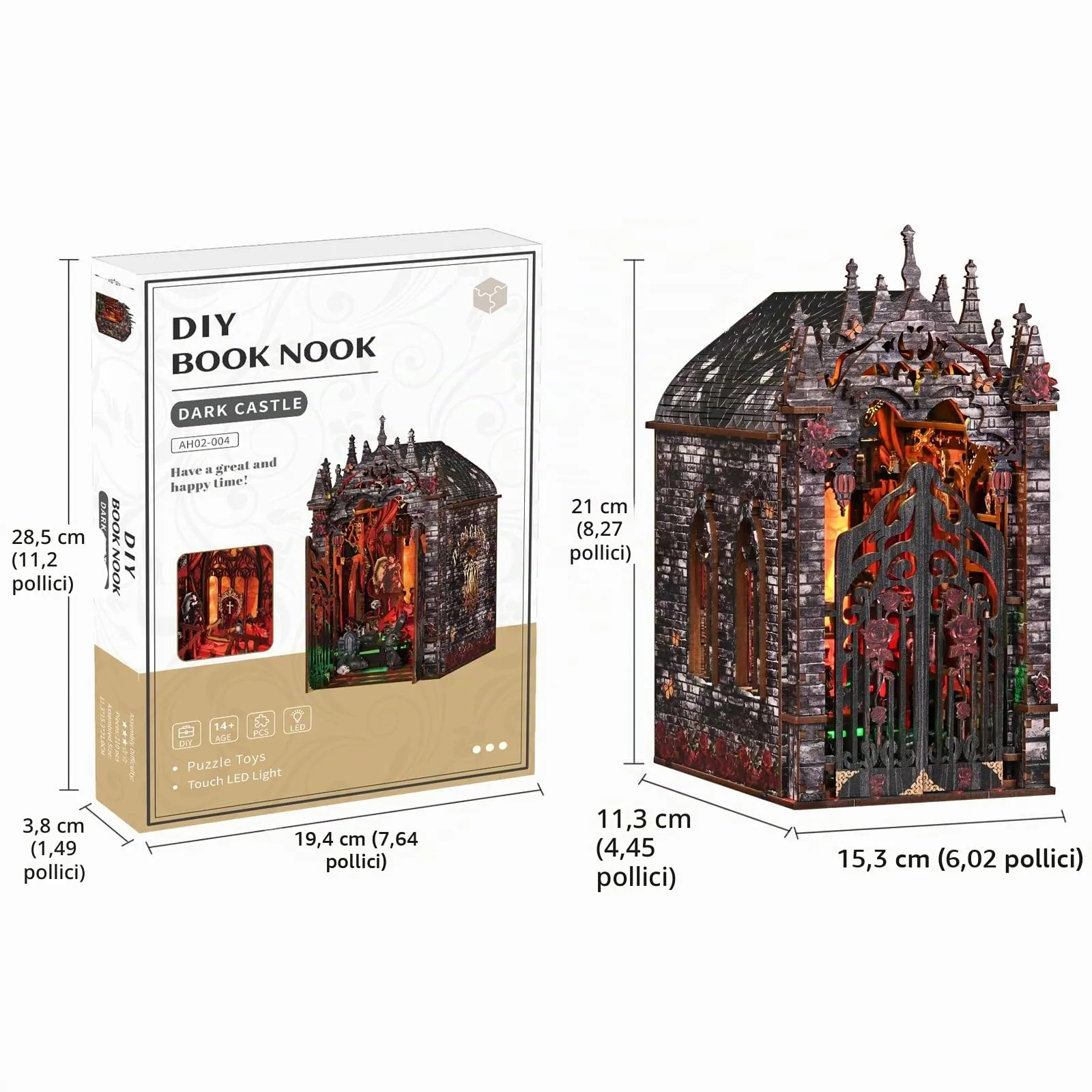 BATTREVO DIY Book Nook Kit - Aastle Oscuro Wooden 3D Puzzle with LED Light - immagine 8