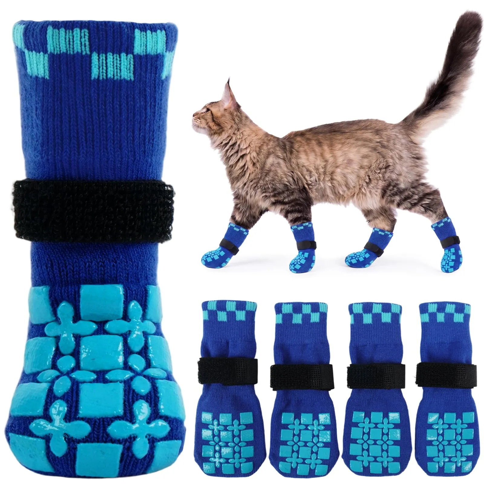 PUMYPOREITY Calzini Antiscivolo per Gatti, Protezione Zampe, Blu, 2XS - immagine 1