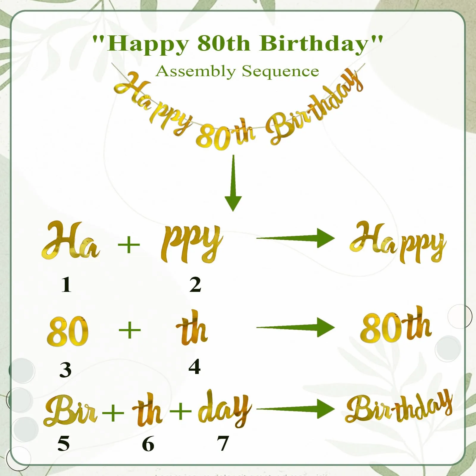 Almaxi Set Decorazioni 80 Anni Compleanno Verde Oro, Palloncini Numero 80 32 Pollici, Striscione e Accessori - immagine 8