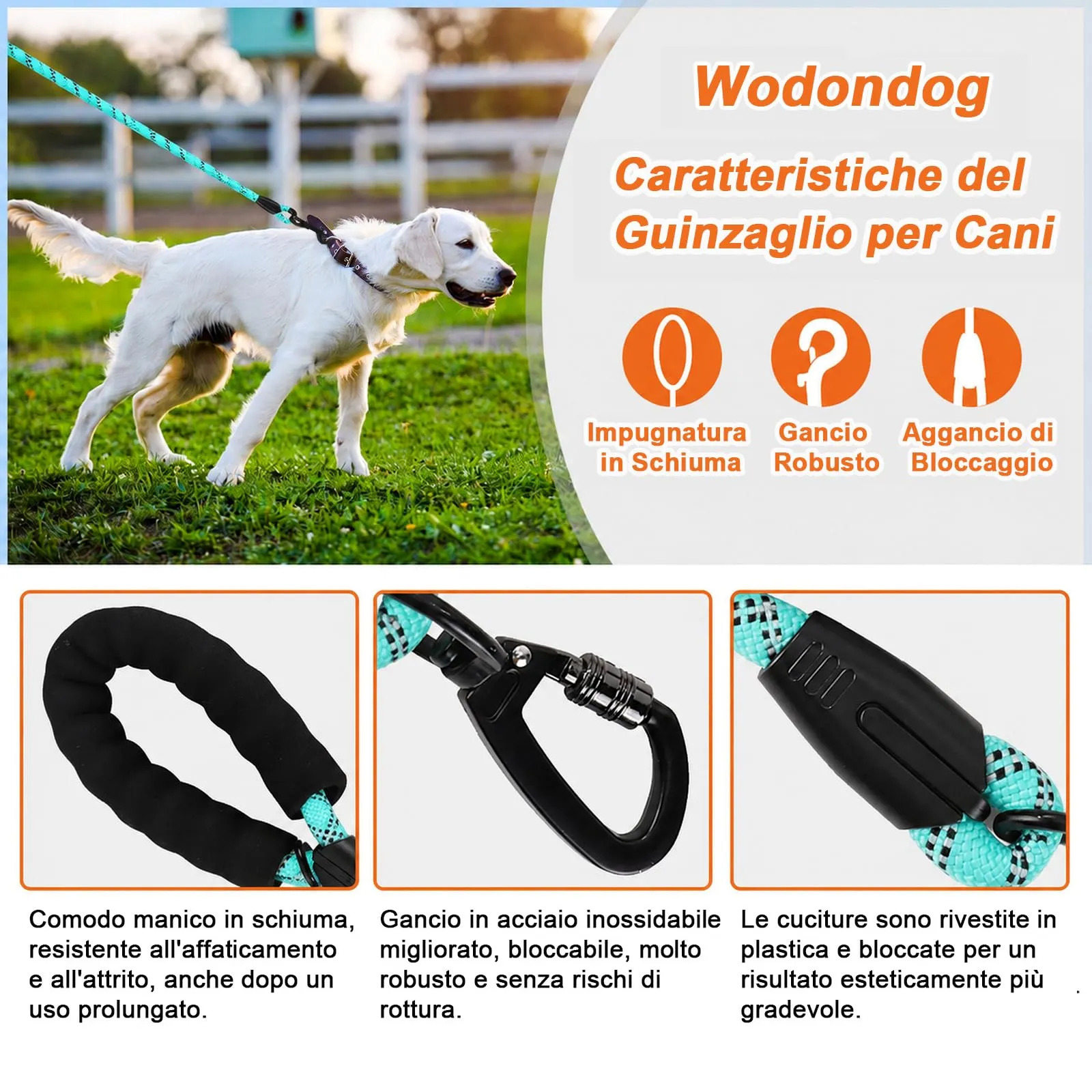Wodondog Guinzaglio per Cani in Nylon Riflettente, 3M x 1.2cm - immagine 2