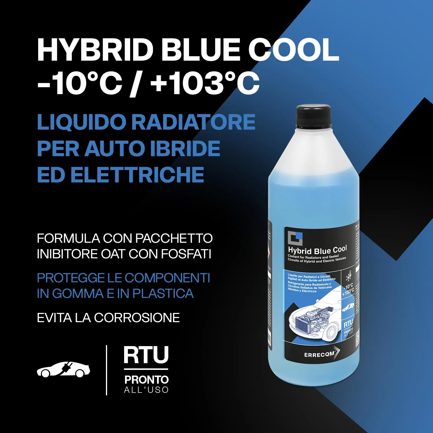 ERRECOM Hybrid Blue Cool Liquido Radiatore per Auto Ibride ed Elettriche -10°C/+103°C, OAT con fosfati, Pronto all’Uso, 1 Litro - immagine 2