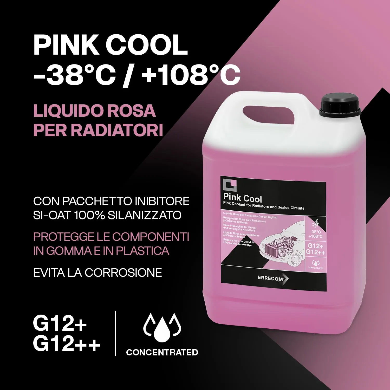 ERRECOM Pink Cool Liquido Radiatore Rosa Concentrato Antigelo G12+, G12++ Si-OAT, 5 Litri - immagine 2