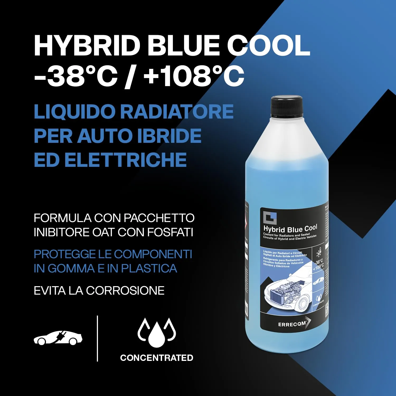 ERRECOM Hybrid Blue Cool Liquido Radiatore Concentrato per Auto Ibride ed Elettriche, 1 Litro - immagine 2