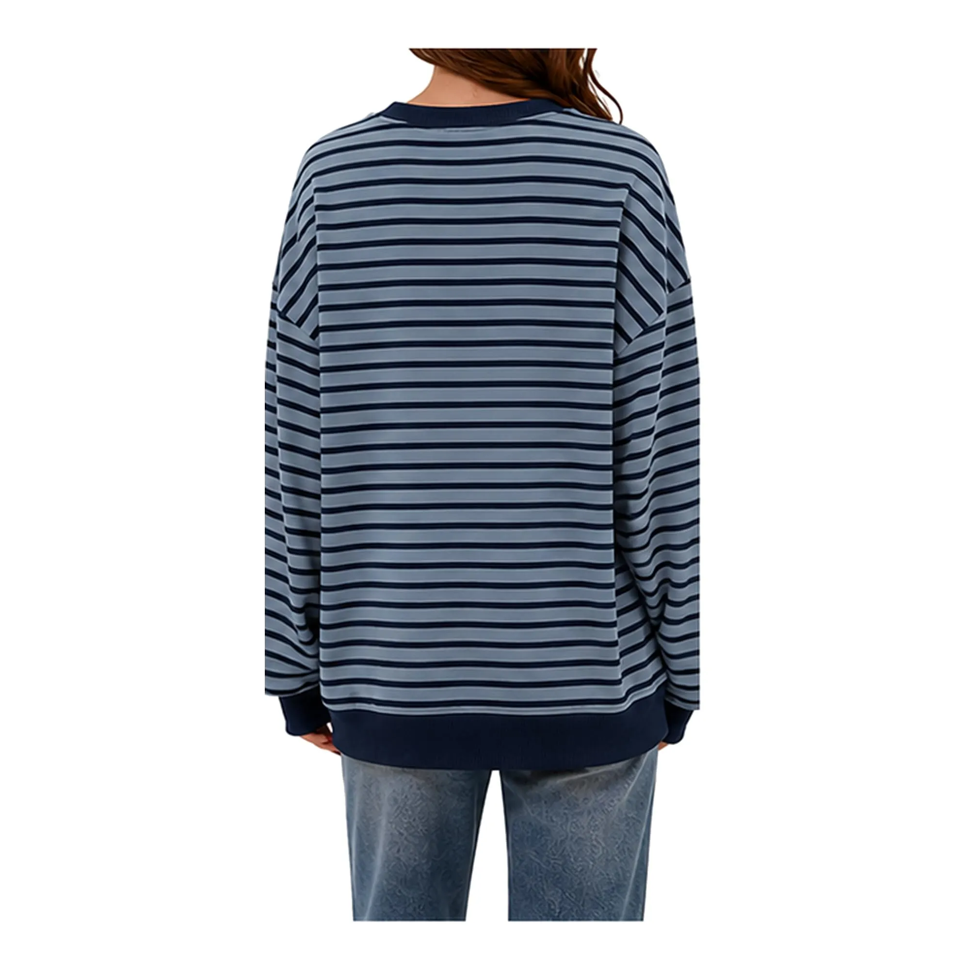DUOEASE Felpa Donna Oversize a Righe Manica Lunga Top Y2K - immagine 3