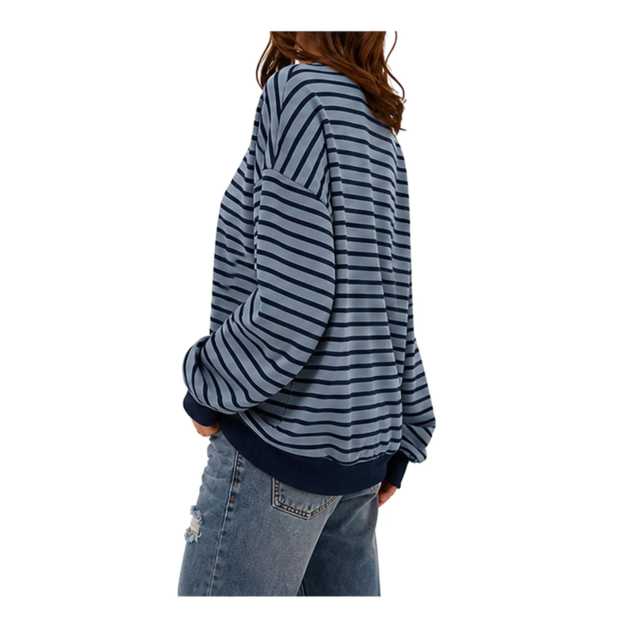 DUOEASE Felpa Donna Oversize a Righe Manica Lunga Top Y2K - immagine 4