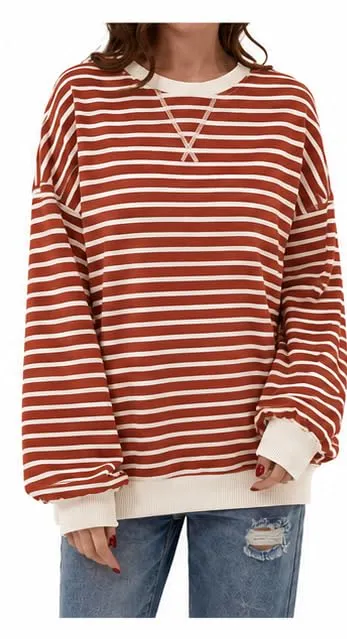 DUOEASE Felpa Donna Oversize a Righe Manica Lunga Top Y2K - immagine 1
