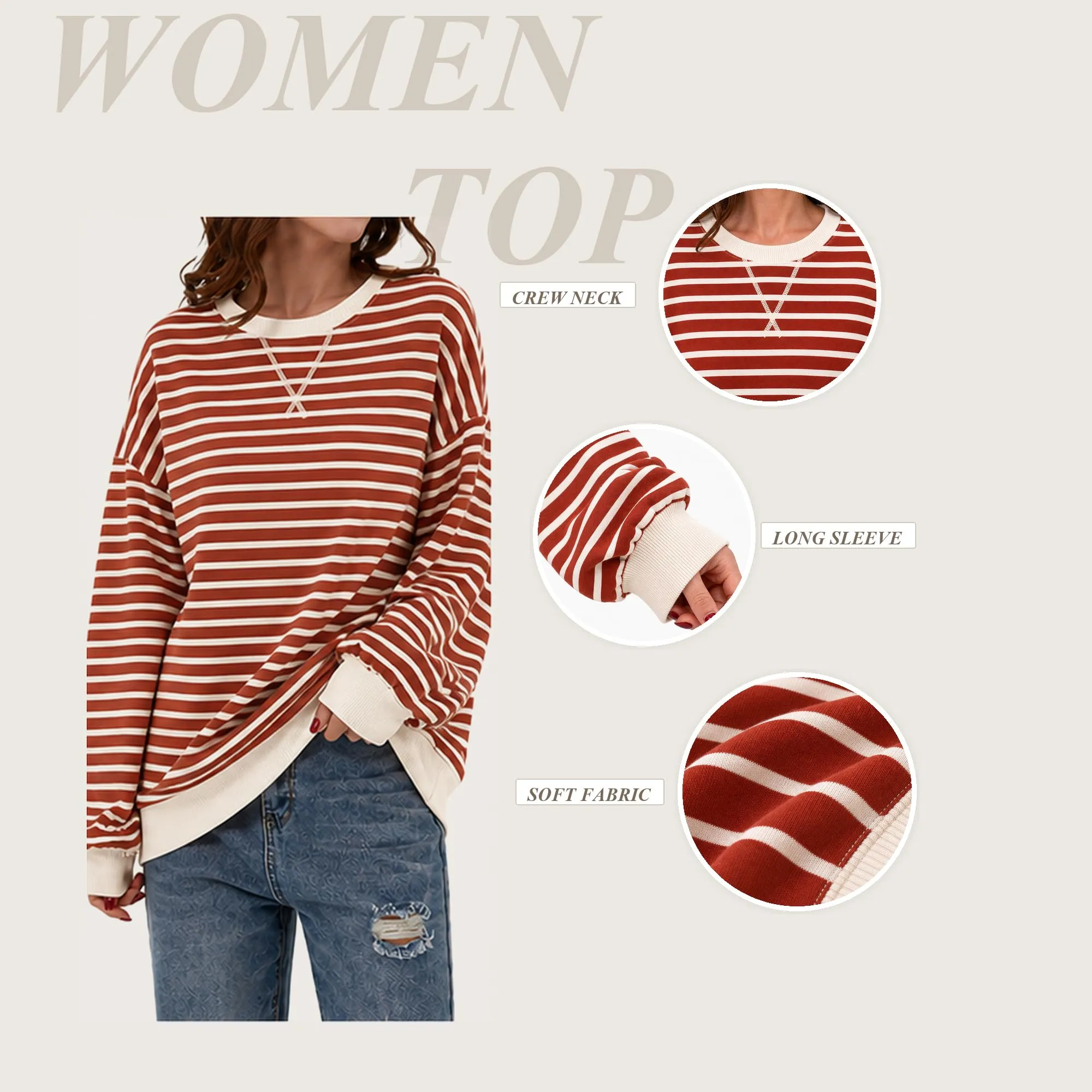 DUOEASE Felpa Donna Oversize a Righe Manica Lunga Top Y2K - immagine 5