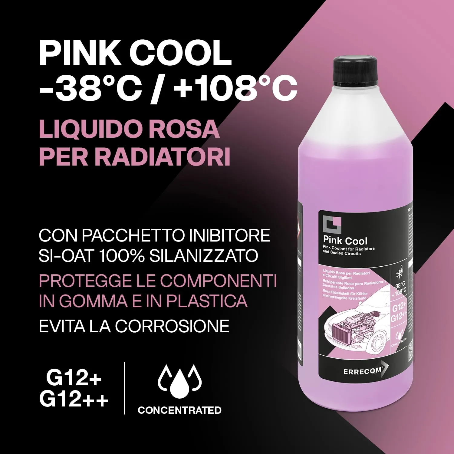 ERRECOM Pink Cool Liquido Radiatore Rosa Concentrato G12+ G12++ Si-OAT, 1 Litro - immagine 2