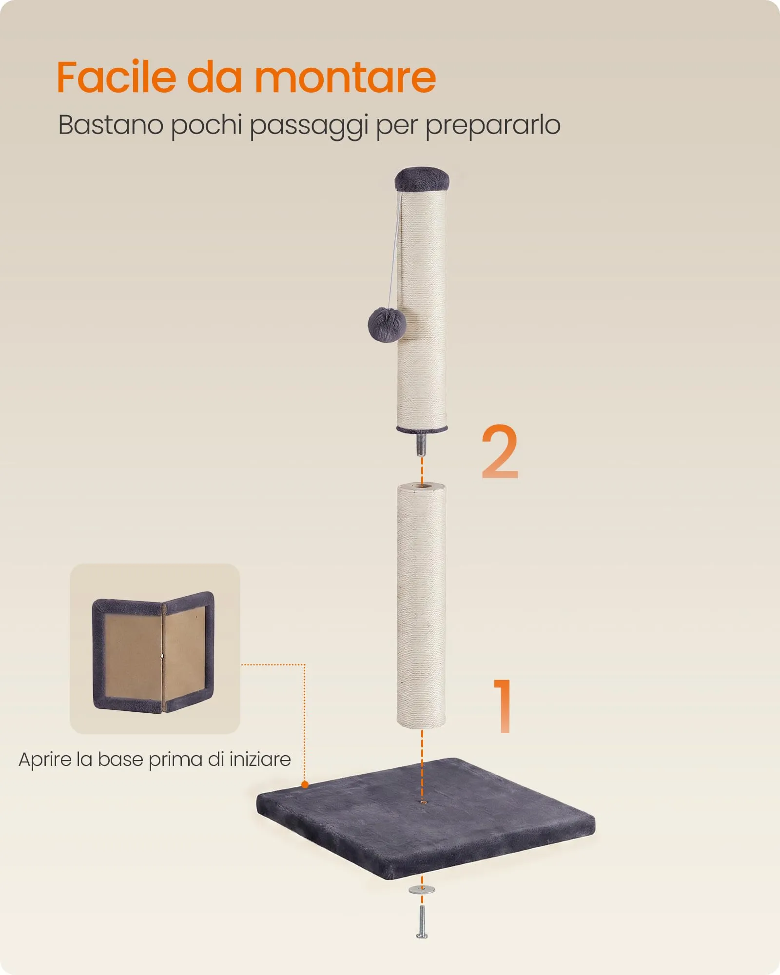 Feandrea Tiragraffi per Gatti in Sisal Naturale, 40 x 40 x 84 cm, Grigio Scuro - immagine 7