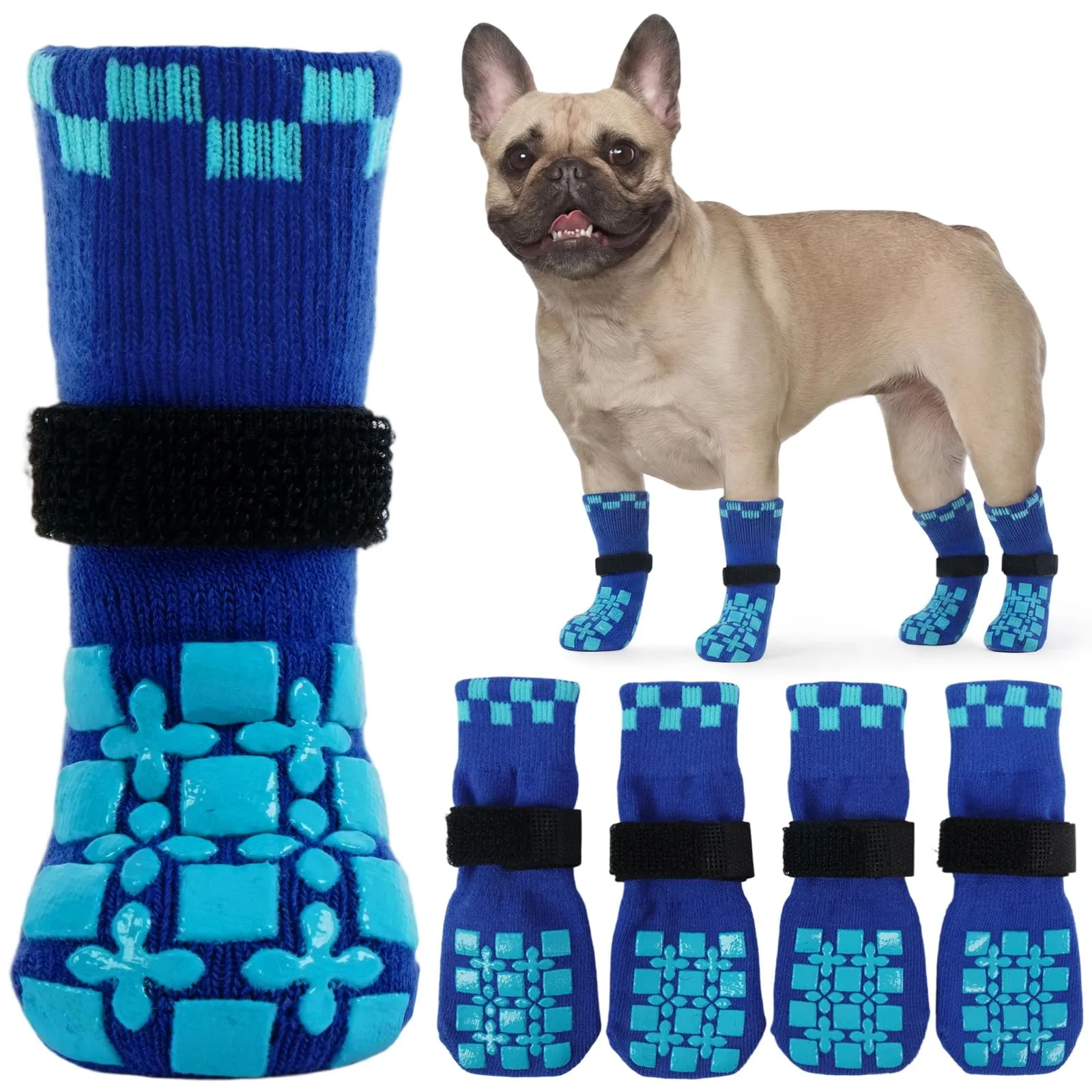 PUMYPOREITY Calzini Natalizi Antiscivolo per Cani, Blu, M (2 Paia) - immagine 1