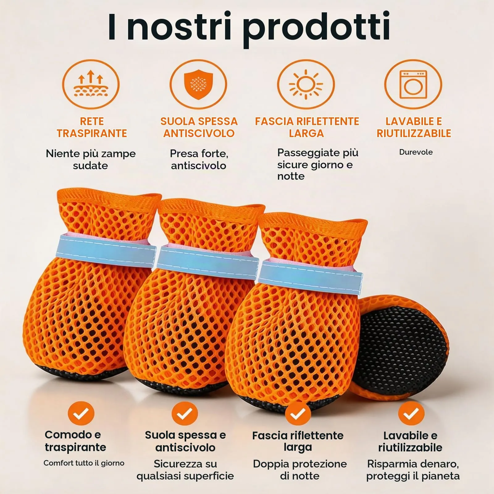 LCCGZ Scarpe Estive per Cani, Traspiranti e Antiscivolo con Cinghie Riflettenti, 4 Pezzi (Orange, XL) - immagine 4