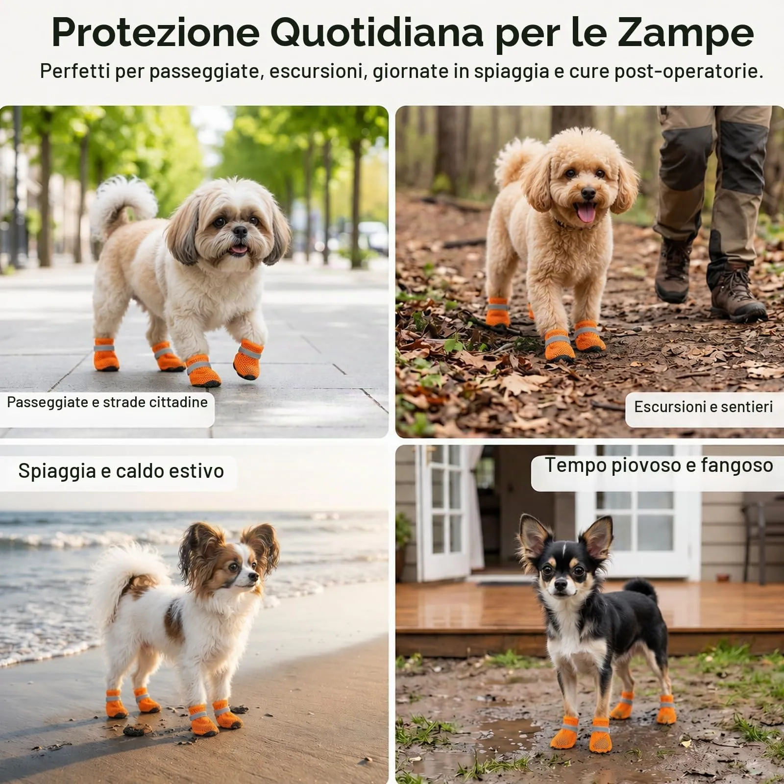 LCCGZ Scarpe Estive per Cani, Traspiranti e Antiscivolo con Cinghie Riflettenti, 4 Pezzi (Orange, XL) - immagine 7