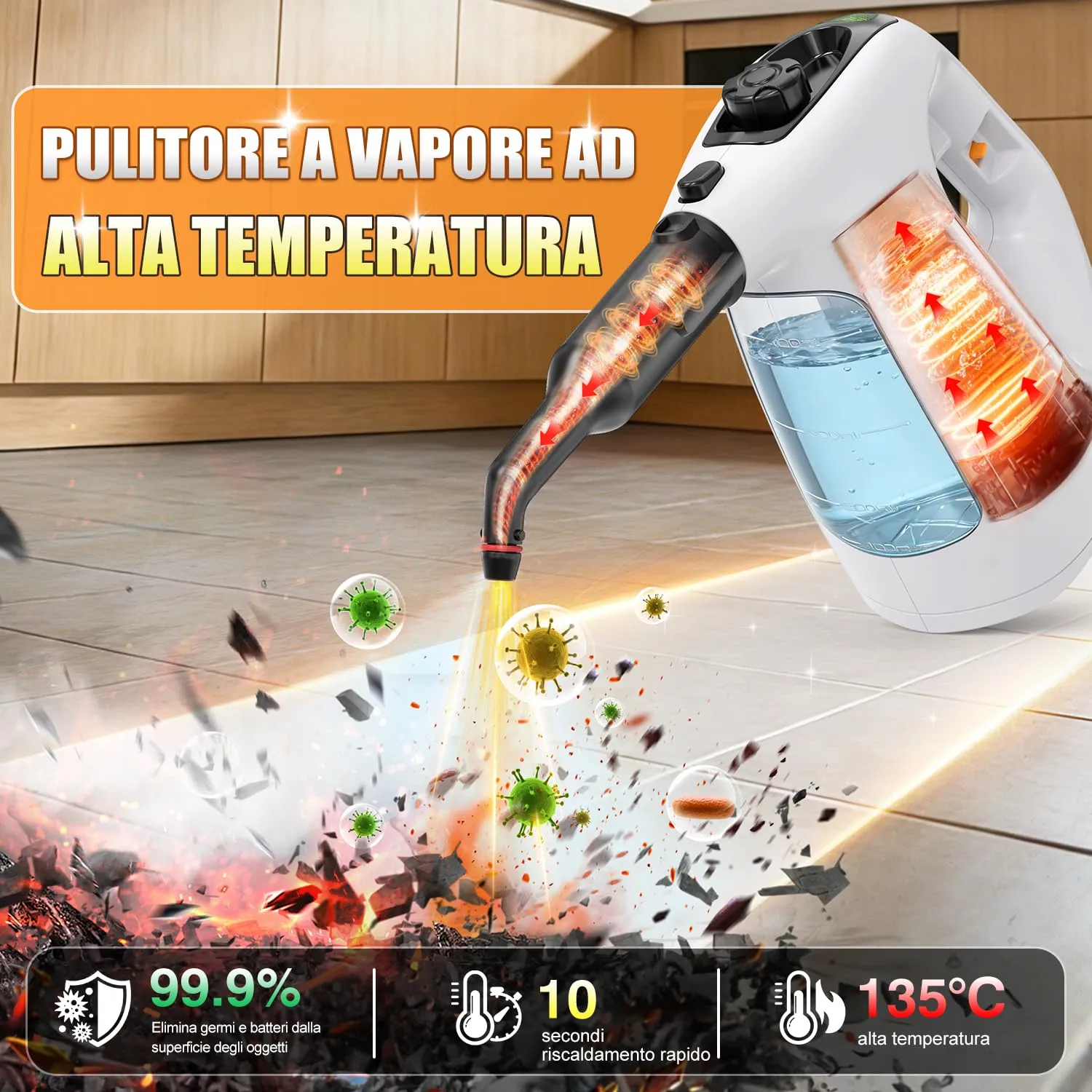Muvano Pulitore a Vapore Portatile Pressurizzato 450ml con 11 Accessori - immagine 2