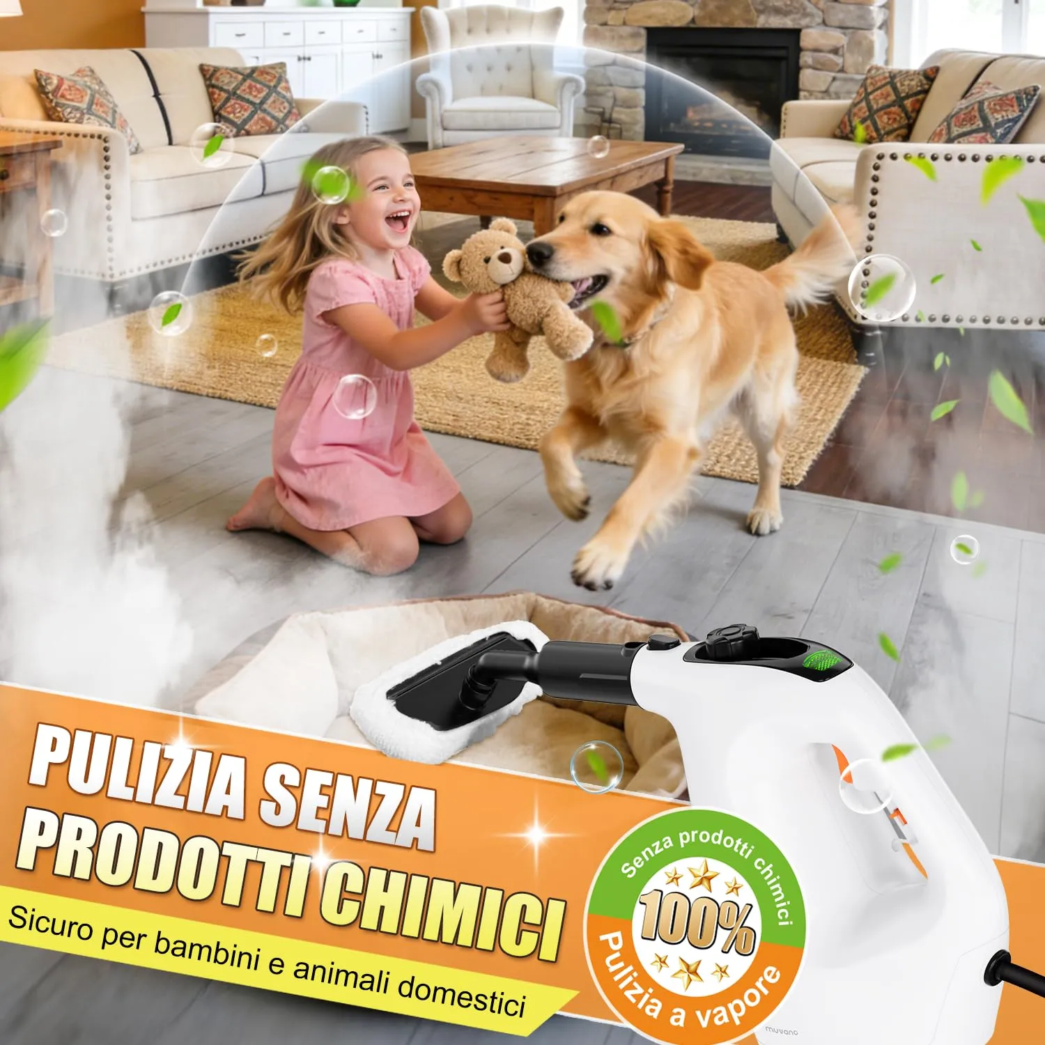 Muvano Pulitore a Vapore Portatile Pressurizzato 450ml con 11 Accessori - immagine 4