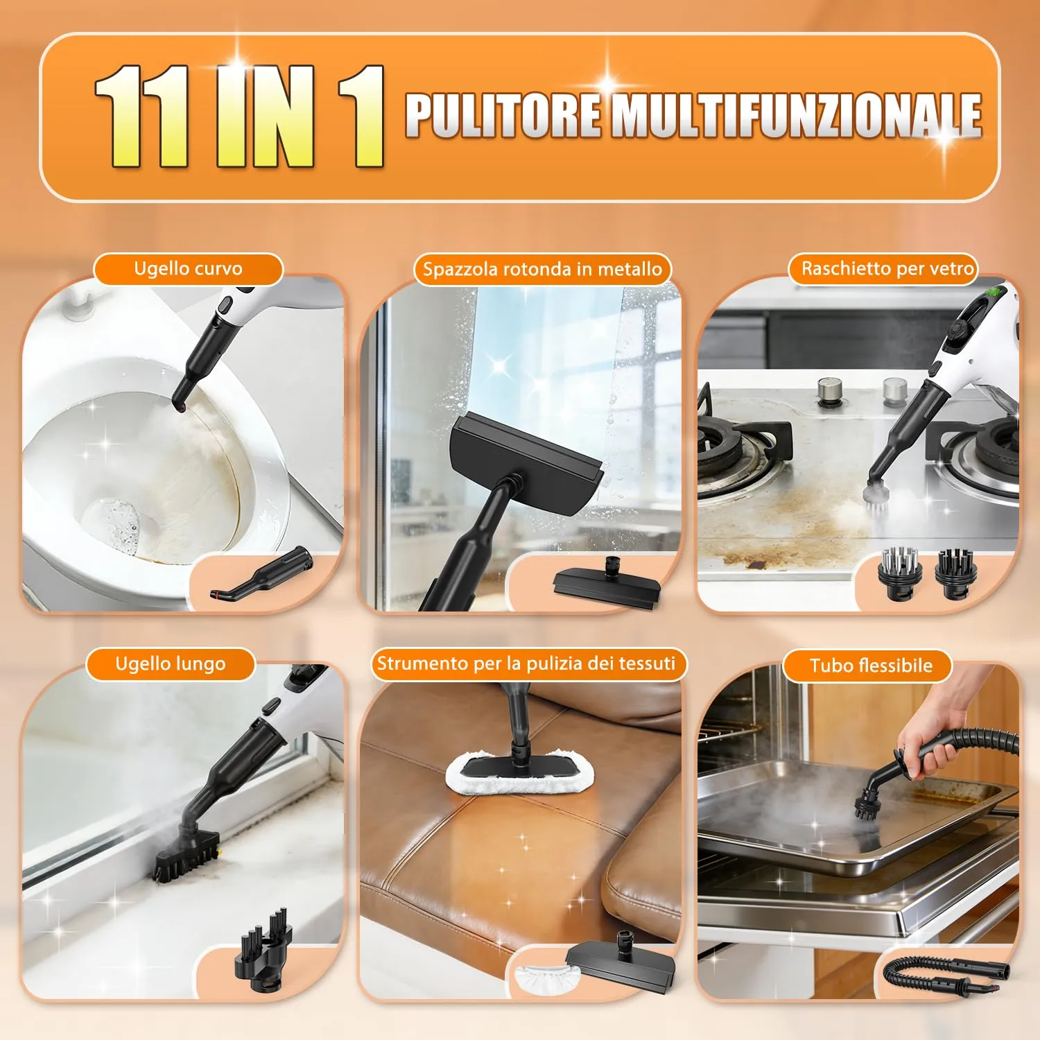 Muvano Pulitore a Vapore Portatile Pressurizzato 450ml con 11 Accessori - immagine 5