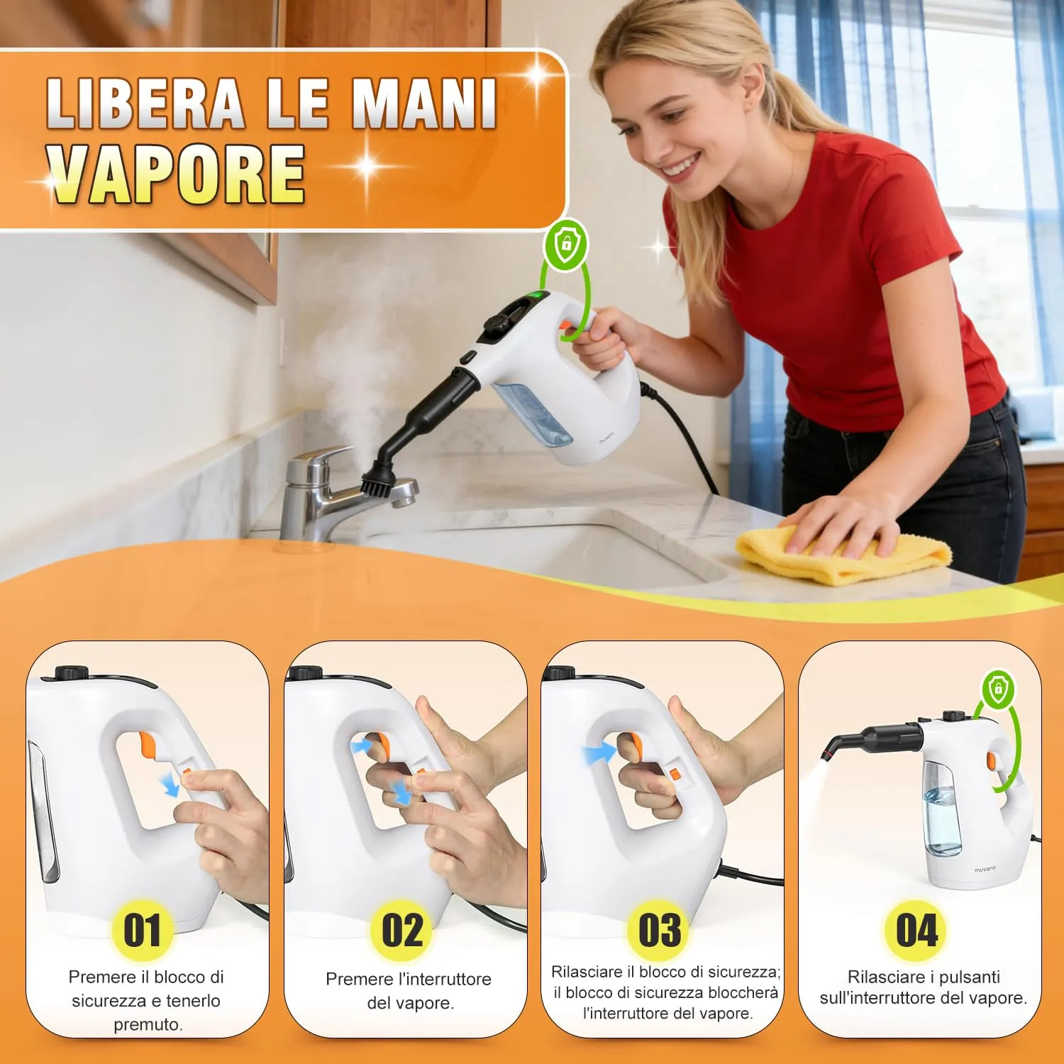 Muvano Pulitore a Vapore Portatile Pressurizzato 450ml con 11 Accessori - immagine 9