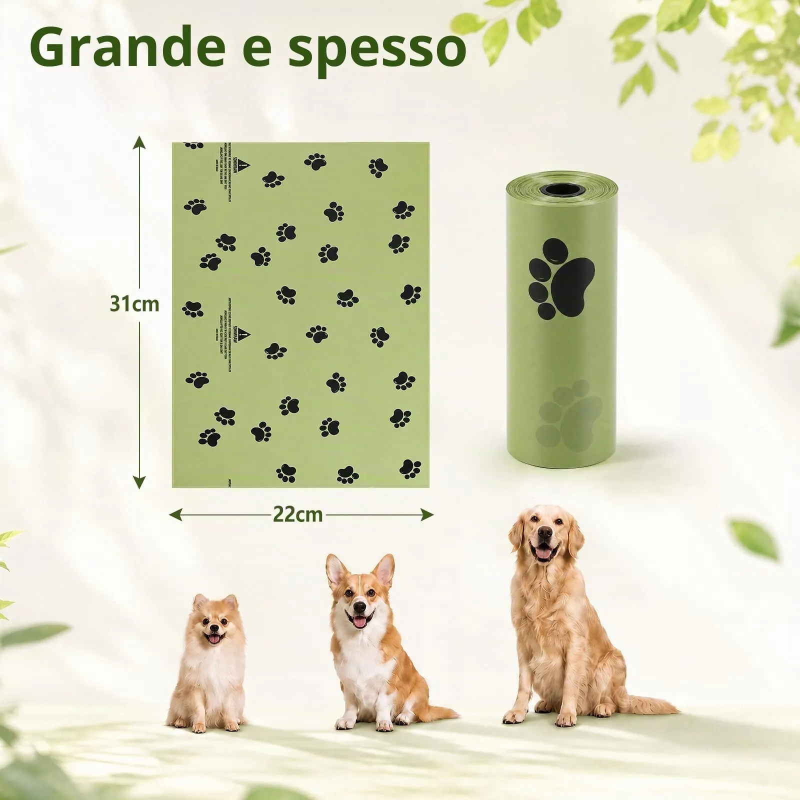 Diboniur Borsa per Crotte Cane, Verde, 600 Pezzi (40 rotoli da 15) - immagine 2
