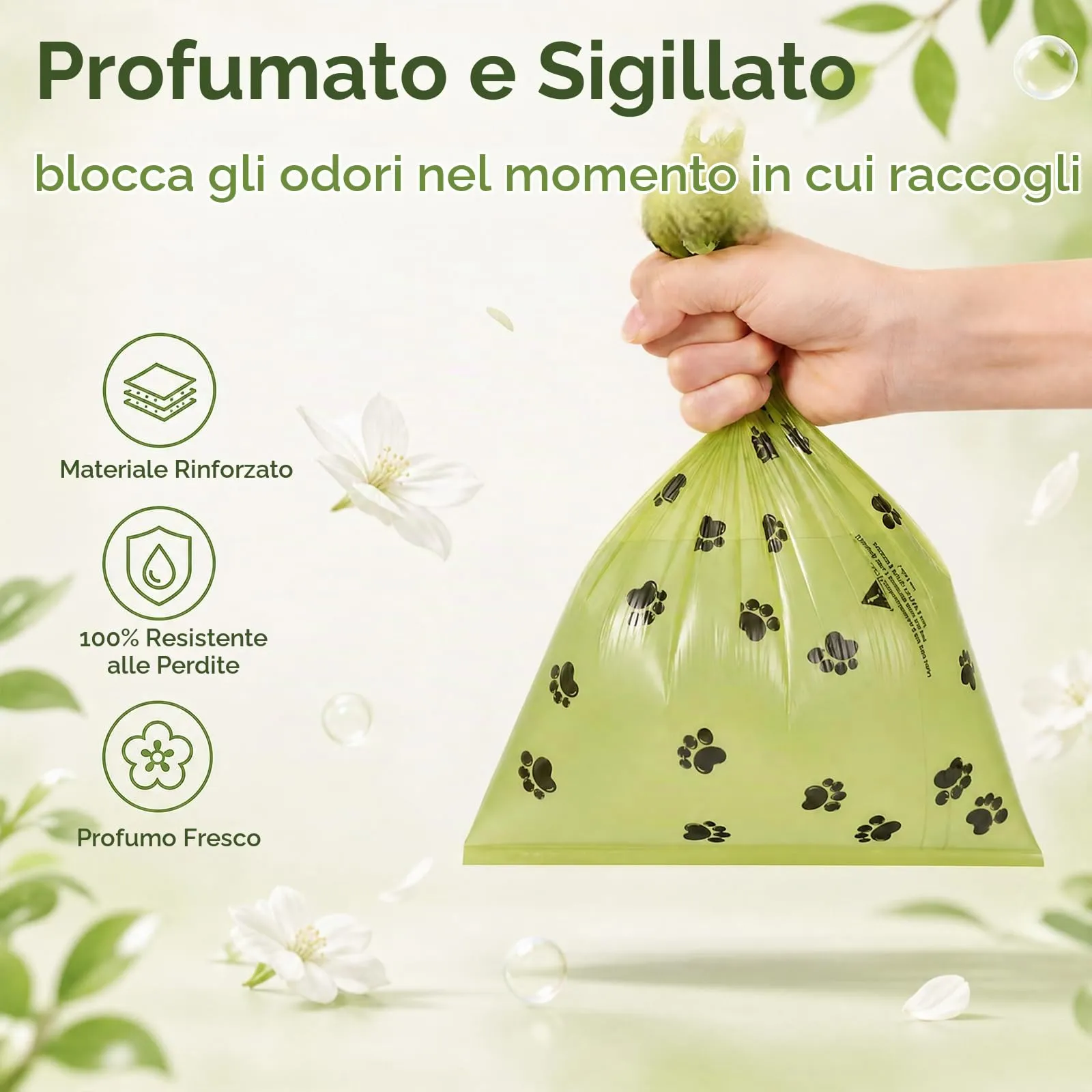 Diboniur Borsa per Crotte Cane, Verde, 600 Pezzi (40 rotoli da 15) - immagine 5