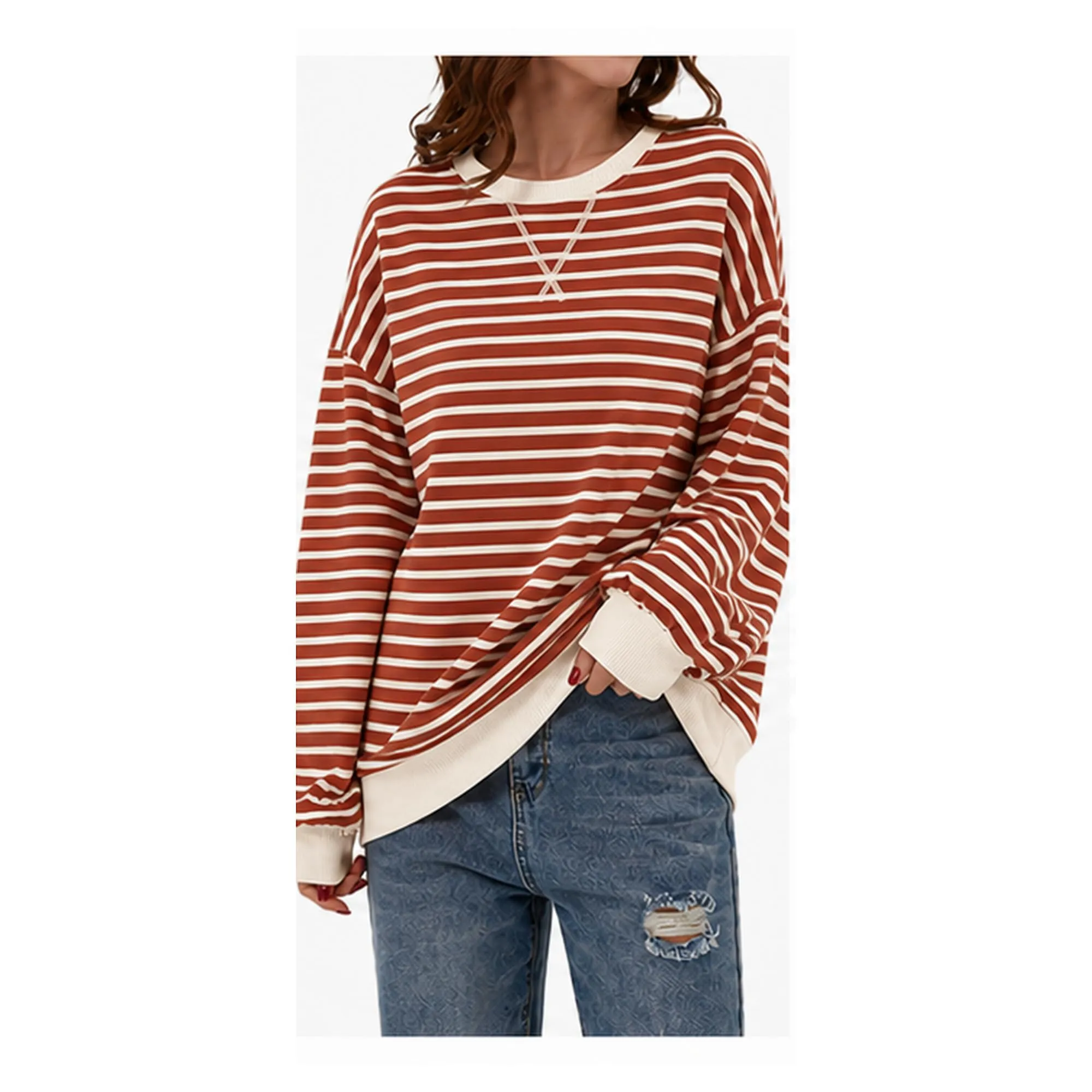DUOEASE Felpa Donna Oversize a Righe Manica Lunga - immagine 2