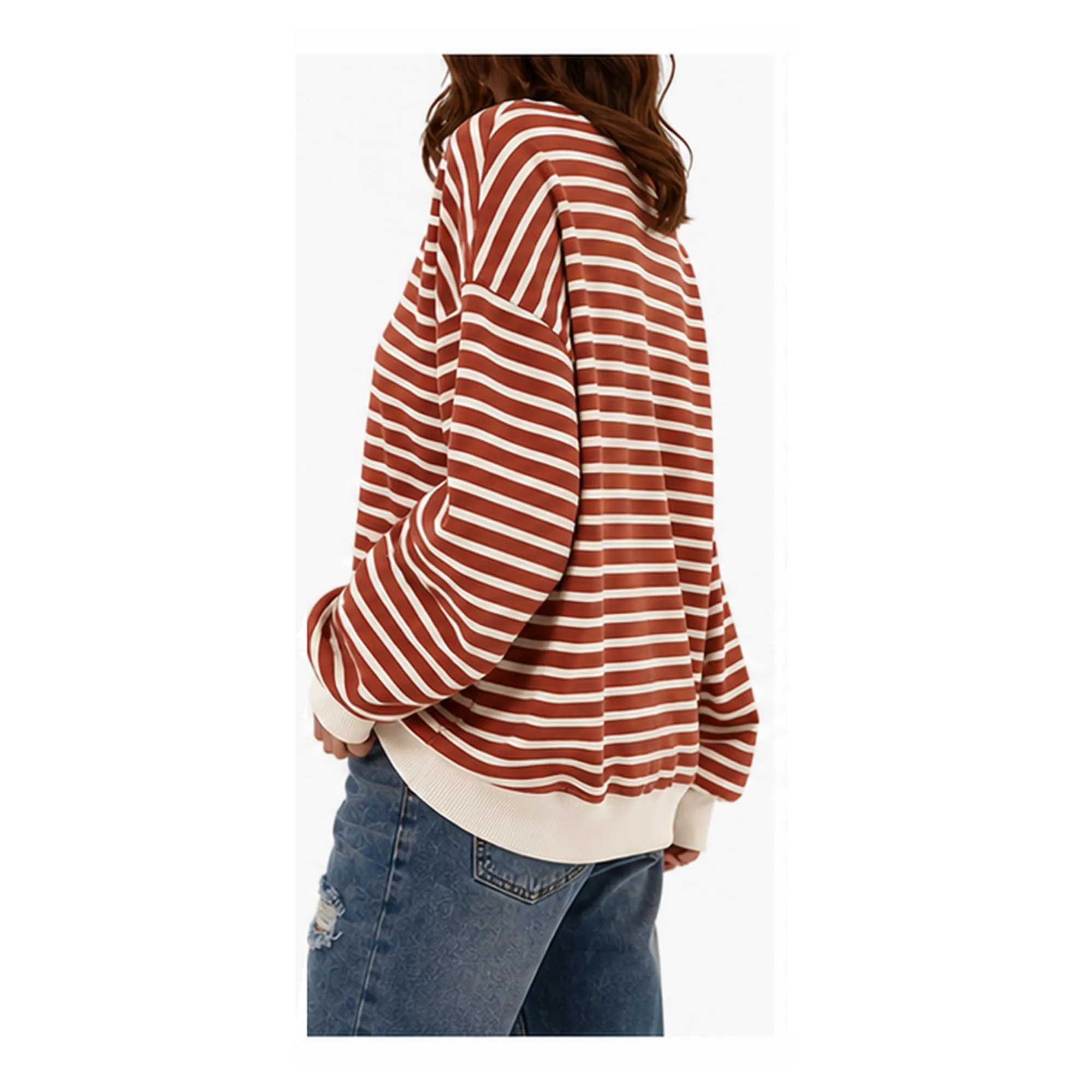 DUOEASE Felpa Donna Oversize a Righe Manica Lunga - immagine 4