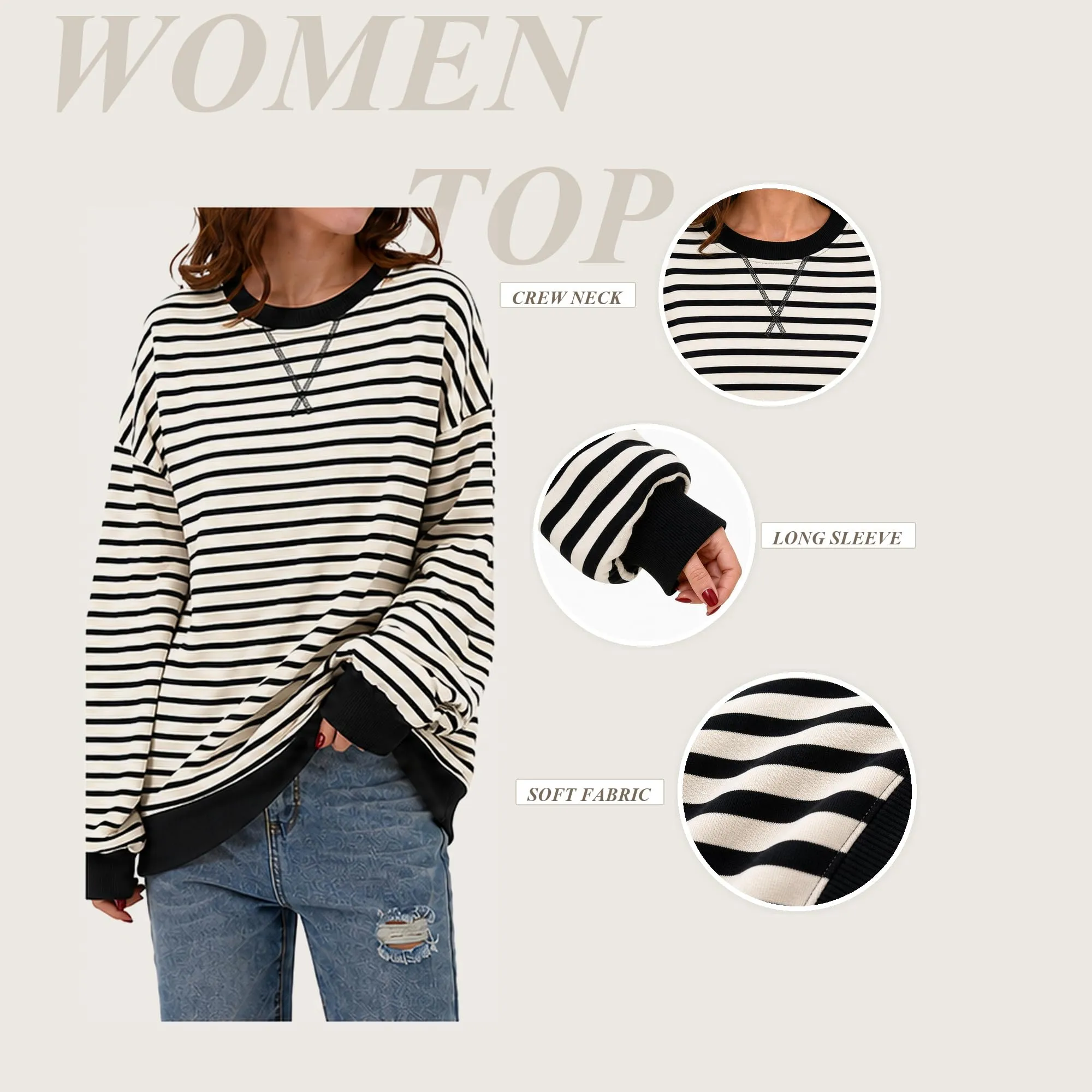 DUOEASE Felpa Donna Oversize a Righe Manica Lunga - immagine 5