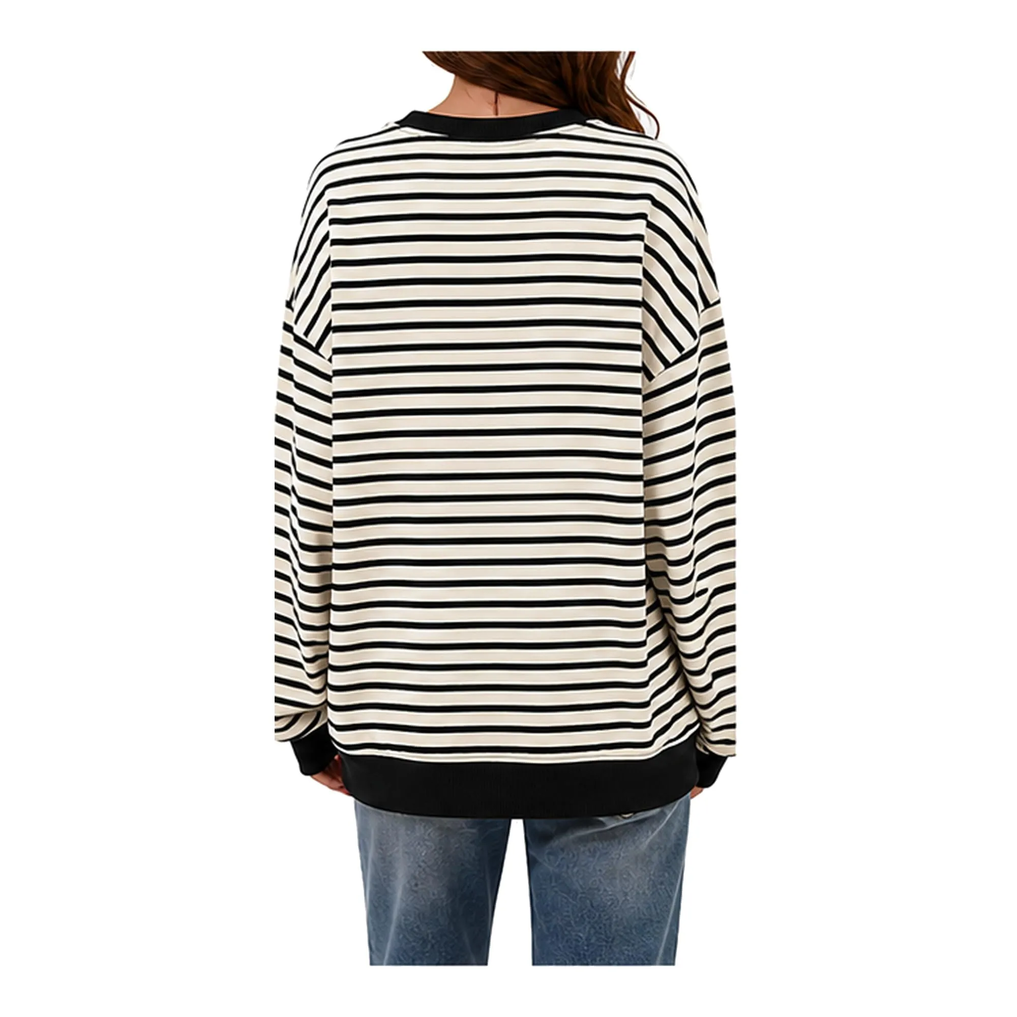 DUOEASE Felpa Donna Oversize a Righe Manica Lunga - immagine 3