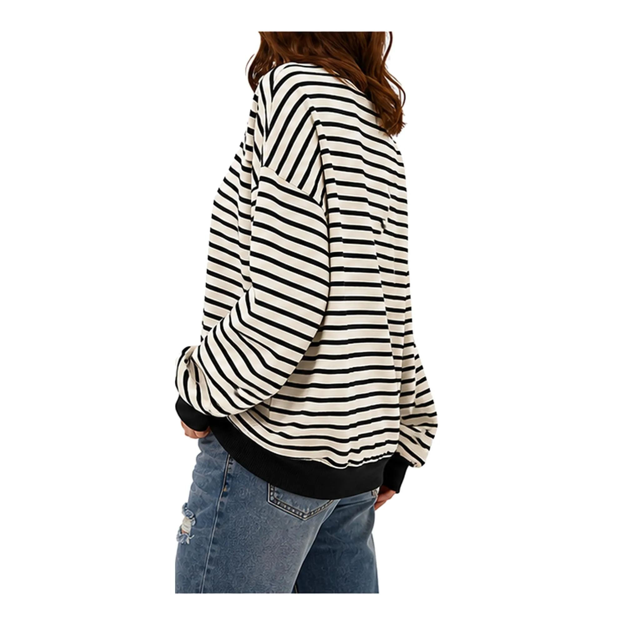 DUOEASE Felpa Donna Oversize a Righe Manica Lunga - immagine 4