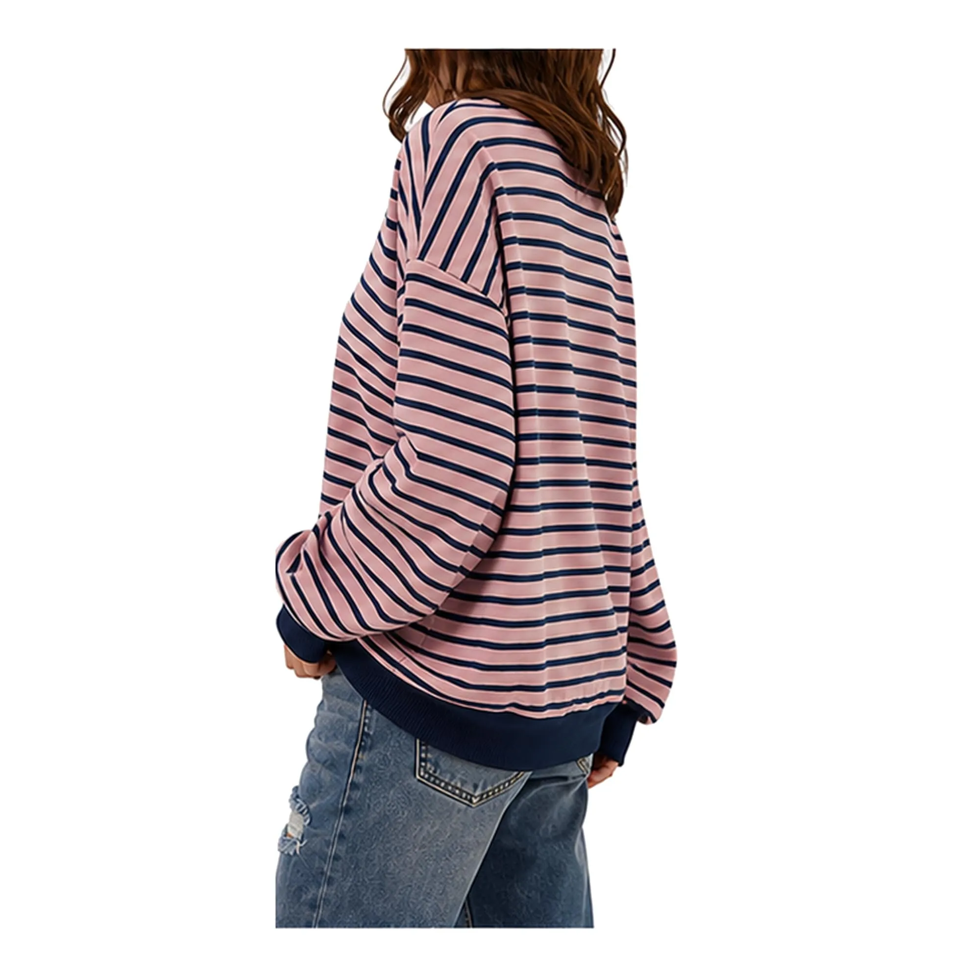 DUOEASE Felpa Donna Oversize a Righe Manica Lunga Y2K - immagine 4