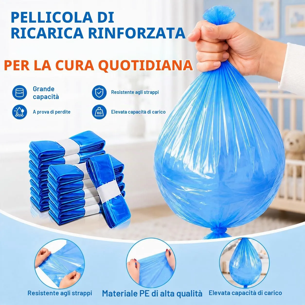 PARPAT Sacchetti per Pattumiera per Pannolini, 30 Pezzi, 4,5 m, Pellicola di Ricambio Protezione Odori - immagine 4