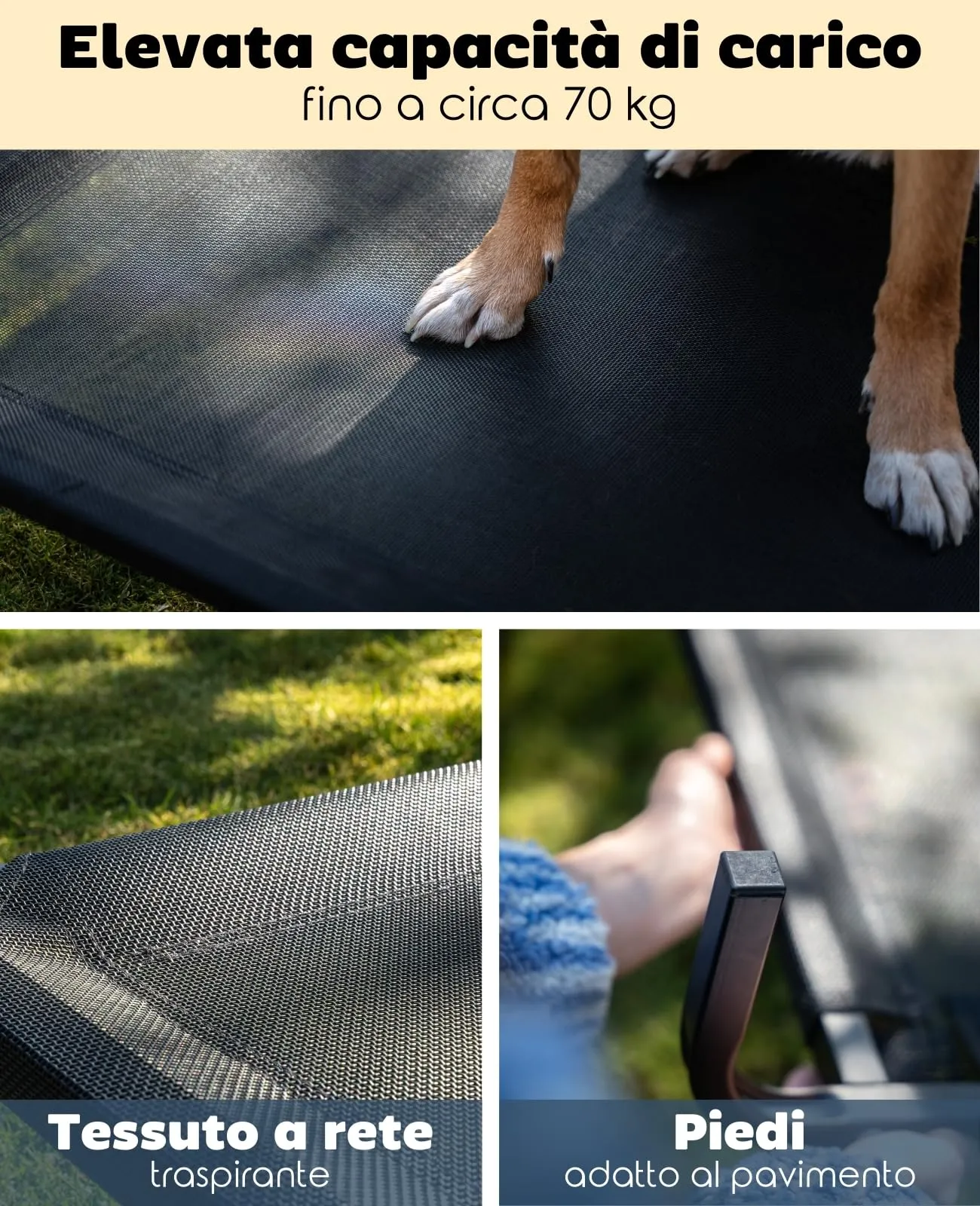 lionto Lettino Rialzato da Esterno per Cani, 114 x 76 cm, Nero - immagine 3