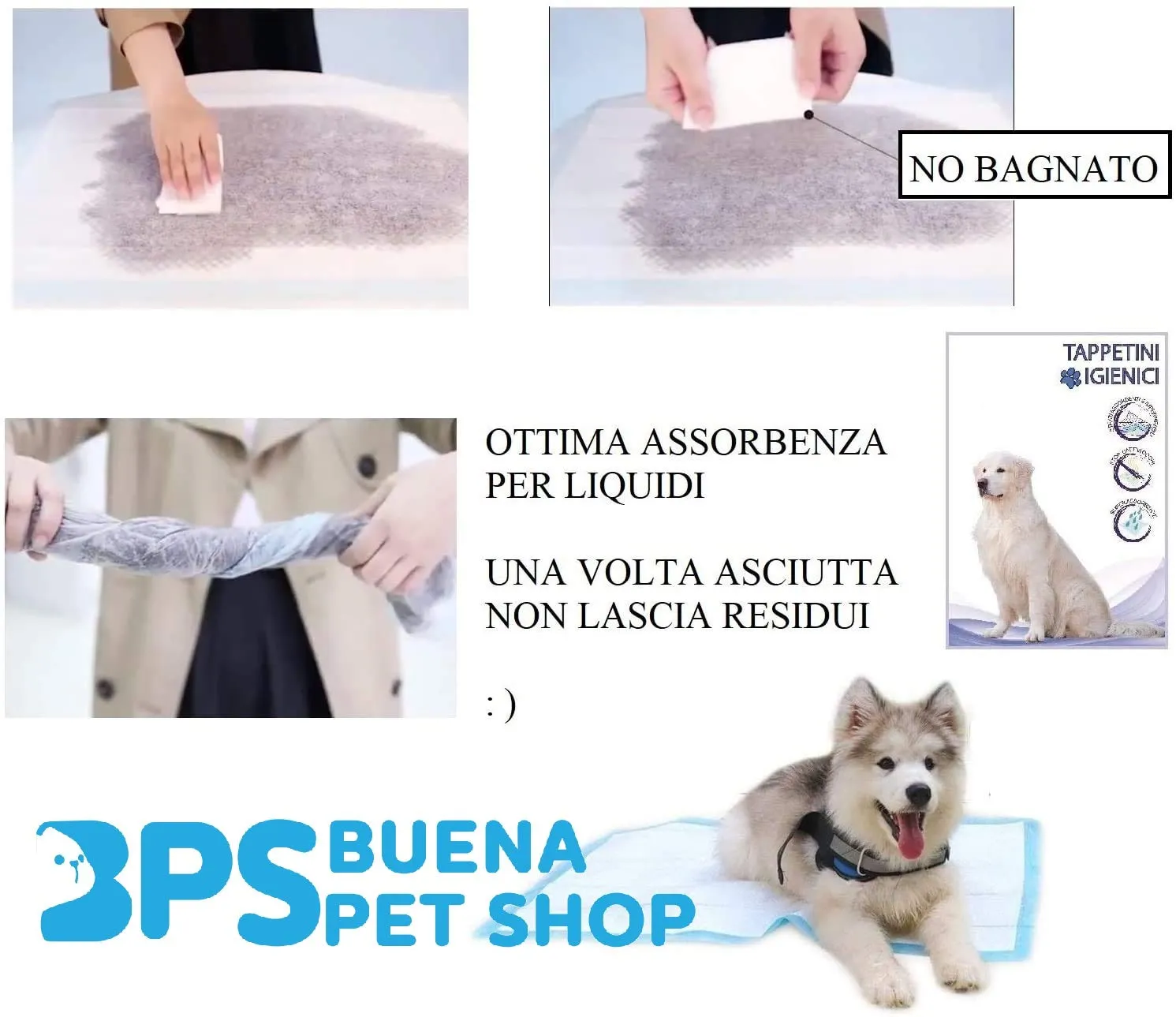 BPS Buena Pet Shop Tappetini Igienici per Cani 60x60cm 100 Pezzi Assorbenti con Antiodore - immagine 10