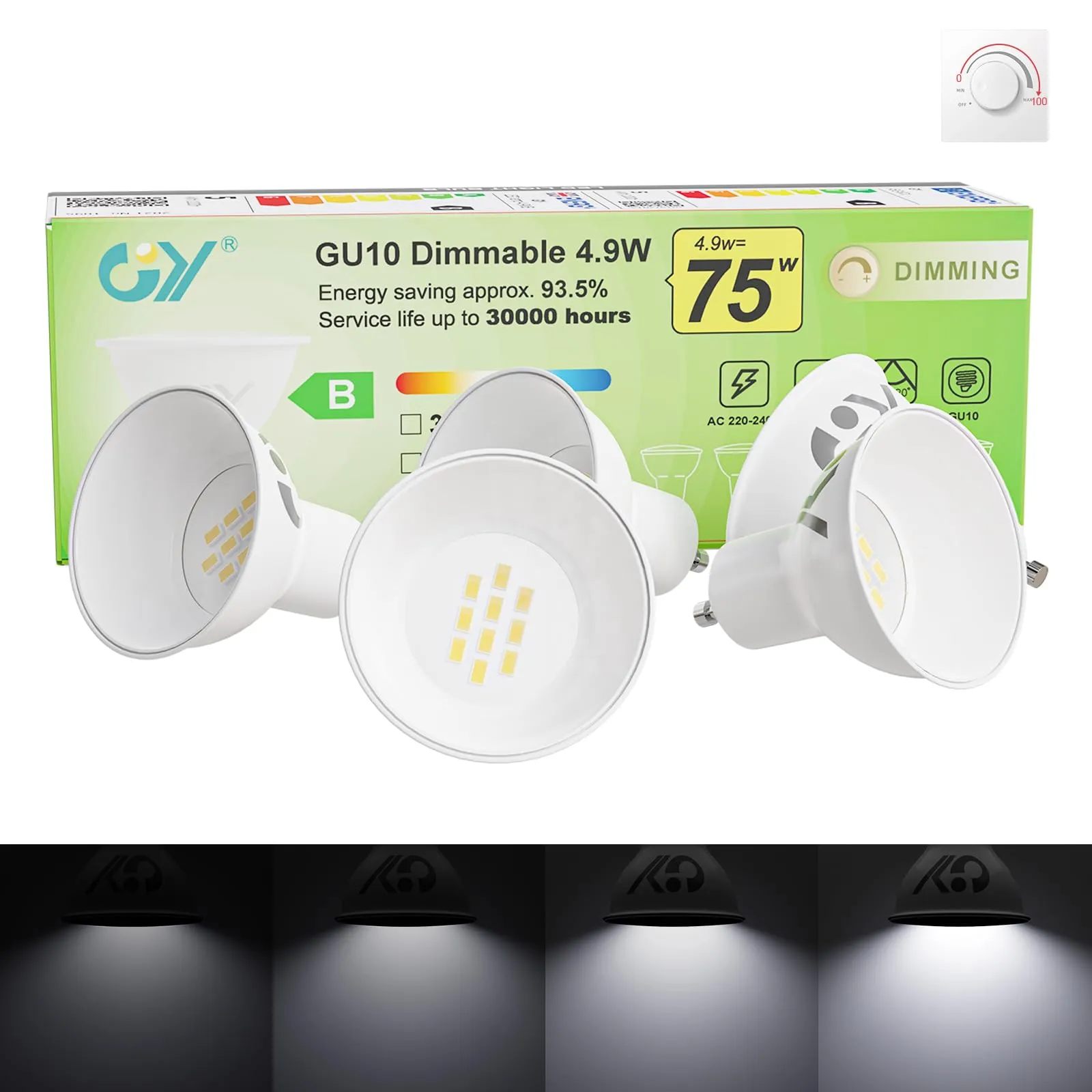 GY Lampadine LED GU10 Dimmerabili, 4.9W, 790LM, 6500K Luce Fredda, 5 pezzi - immagine 1