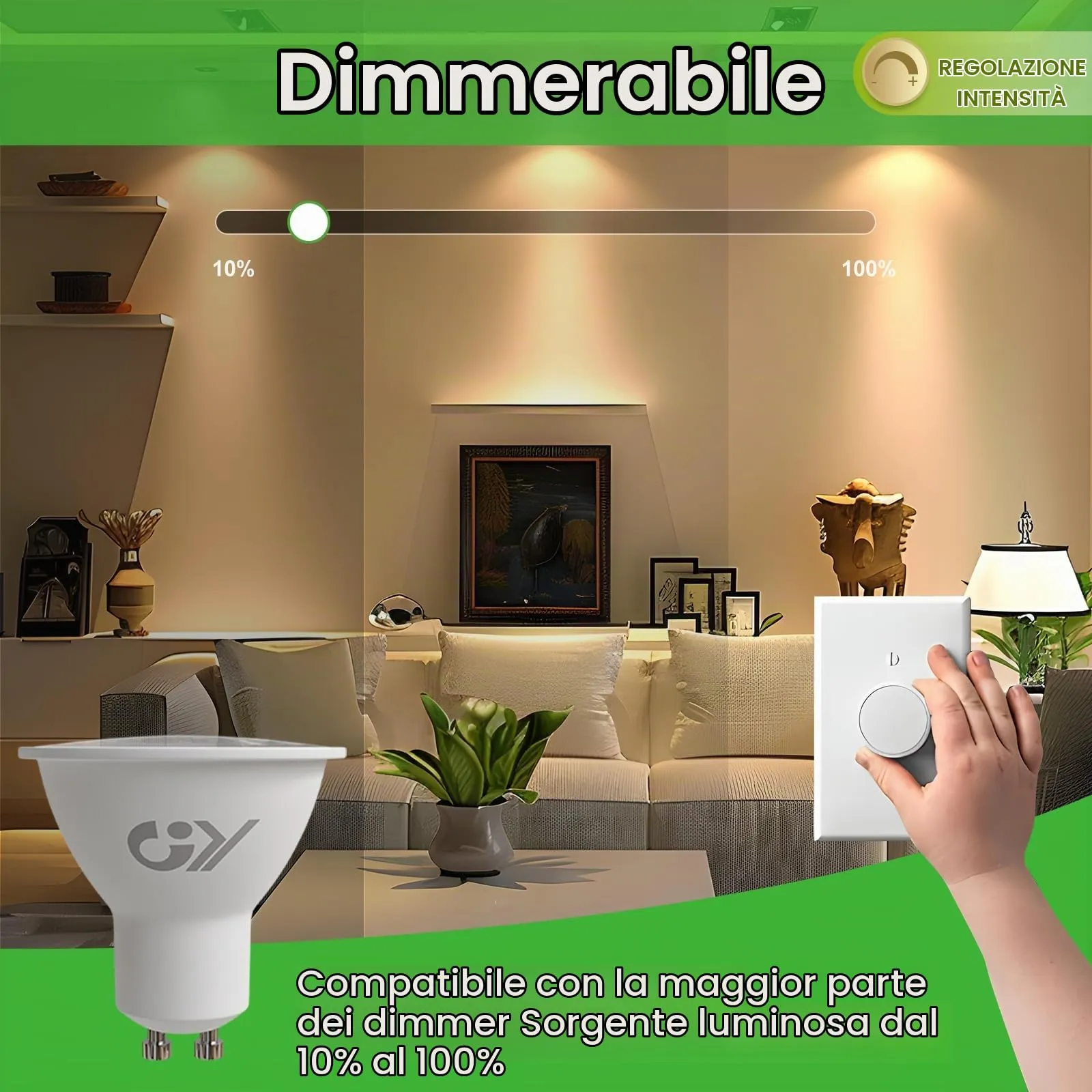 GY Lampadine LED GU10 Dimmerabili, 4.9W, 790LM, 6500K Luce Fredda, 5 pezzi - immagine 2