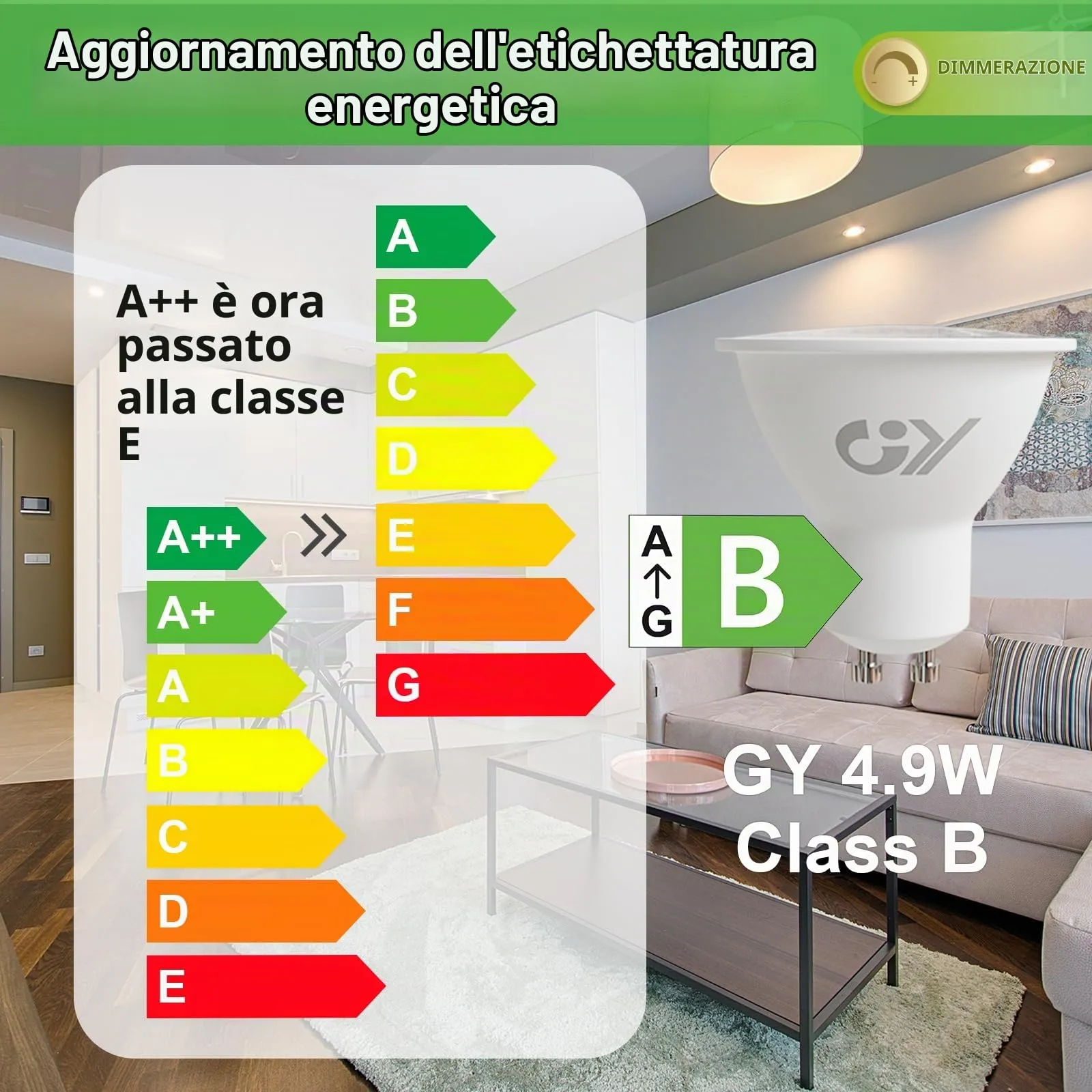 GY Lampadine LED GU10 Dimmerabili, 4.9W, 790LM, 6500K Luce Fredda, 5 pezzi - immagine 7