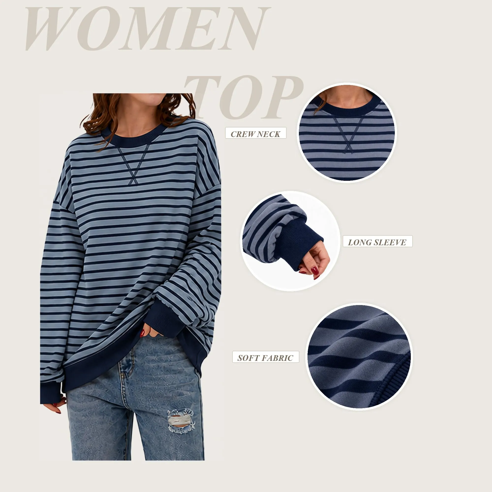 DUOEASE Felpa Donna Oversize a Righe Manica Lunga Top Y2K - immagine 5