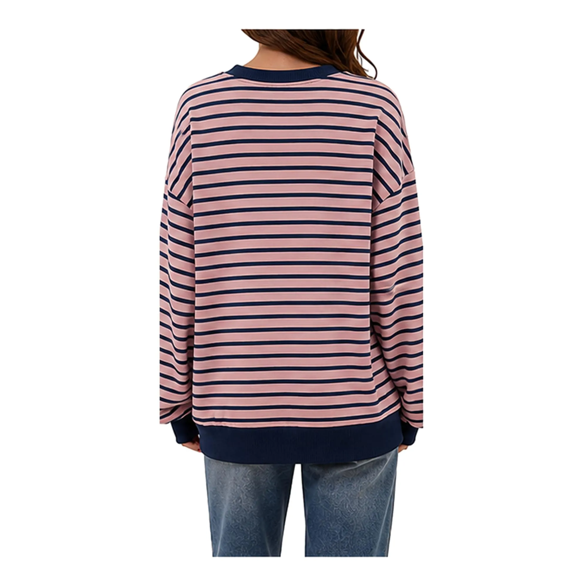 DUOEASE Felpa Donna Oversize a Righe Manica Lunga Y2K - immagine 3