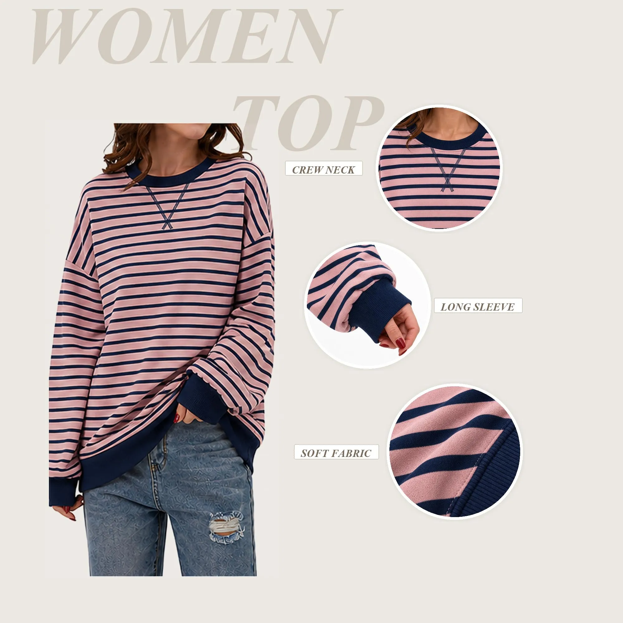 DUOEASE Felpa Donna Oversize a Righe Manica Lunga Y2K - immagine 5
