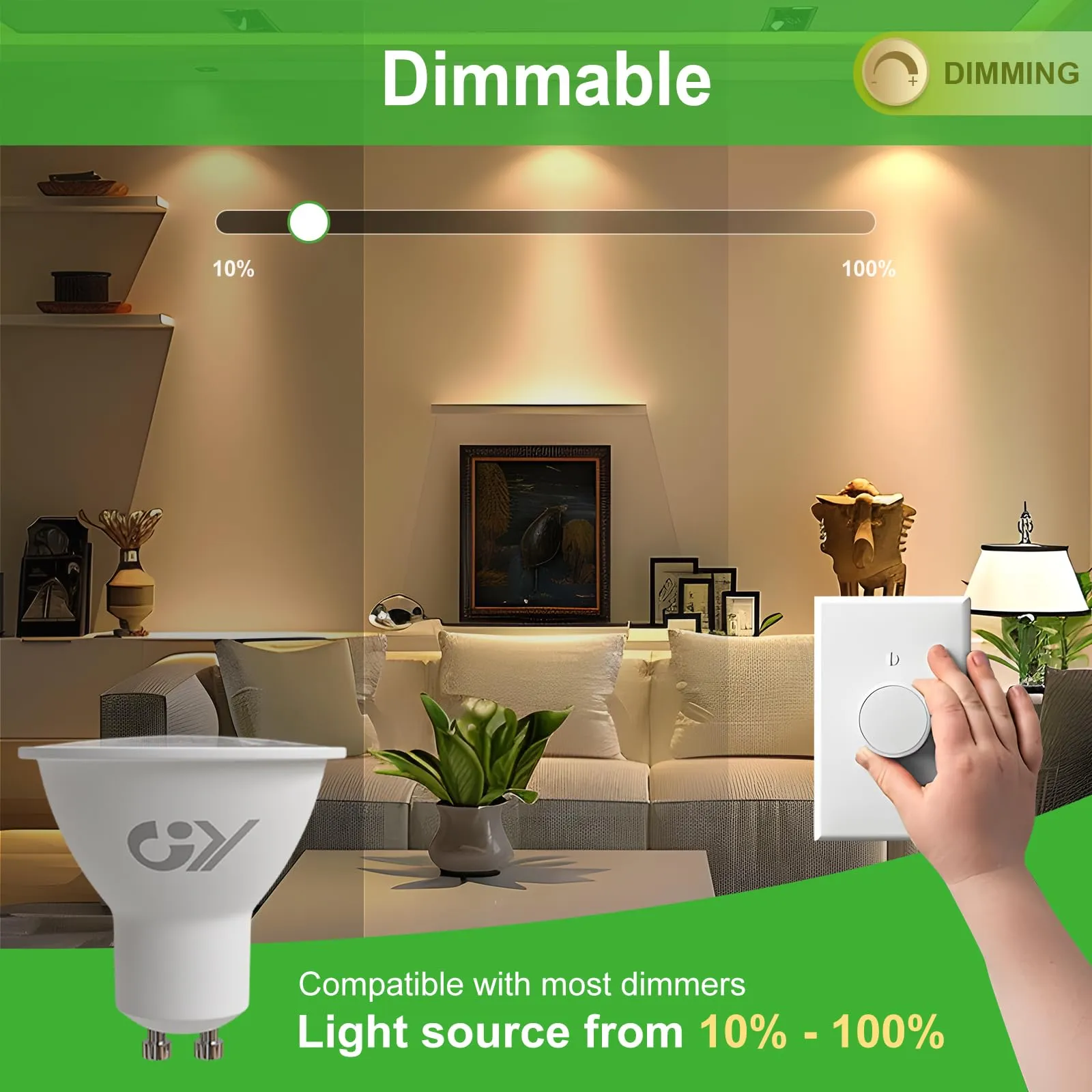 GY Lampadine LED GU10 Dimmerabili, 4.9W, 780LM, 3000K Luce Calda, 10 pezzi - immagine 2