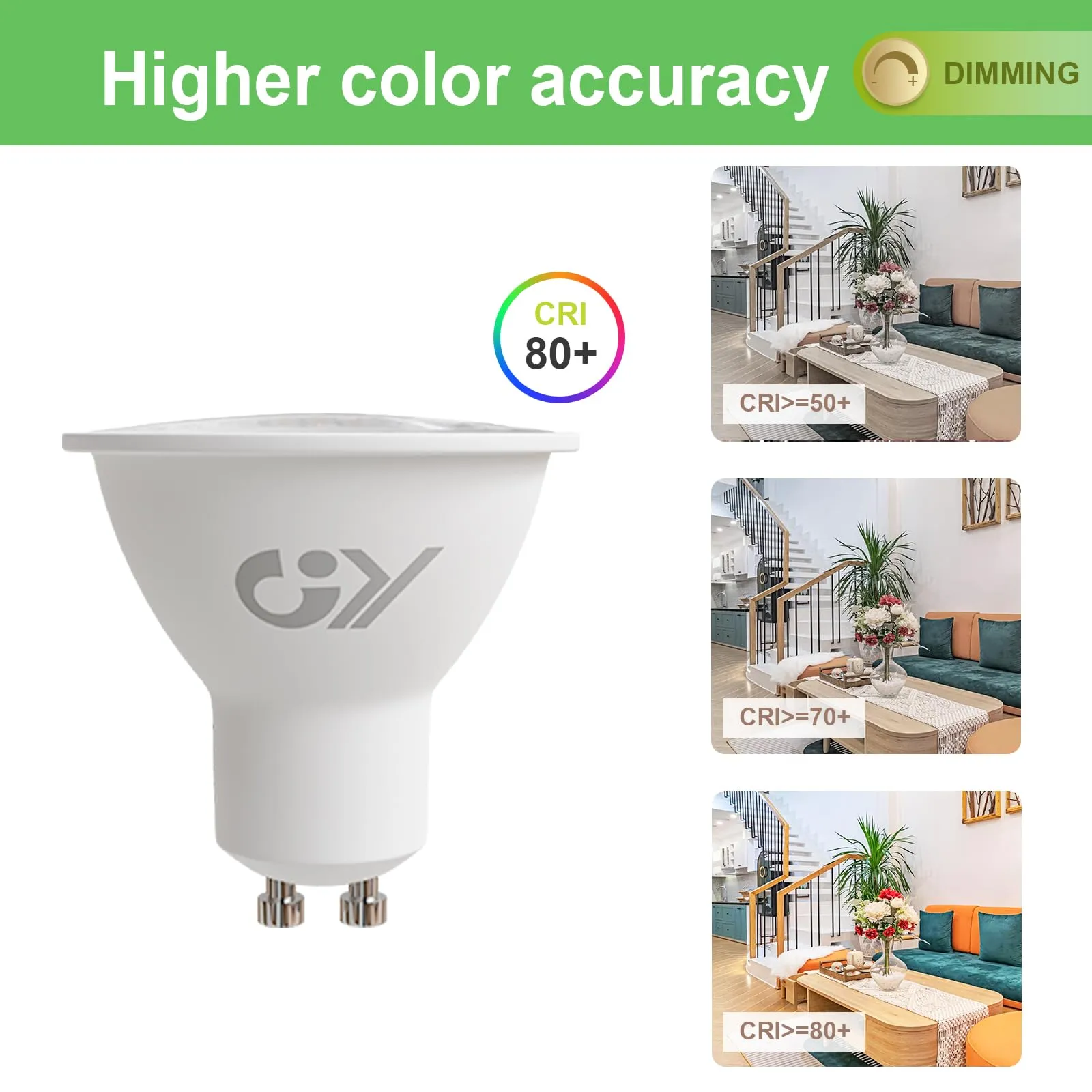 GY Lampadine LED GU10 Dimmerabili, 4.9W, 780LM, 3000K Luce Calda, 10 pezzi - immagine 5