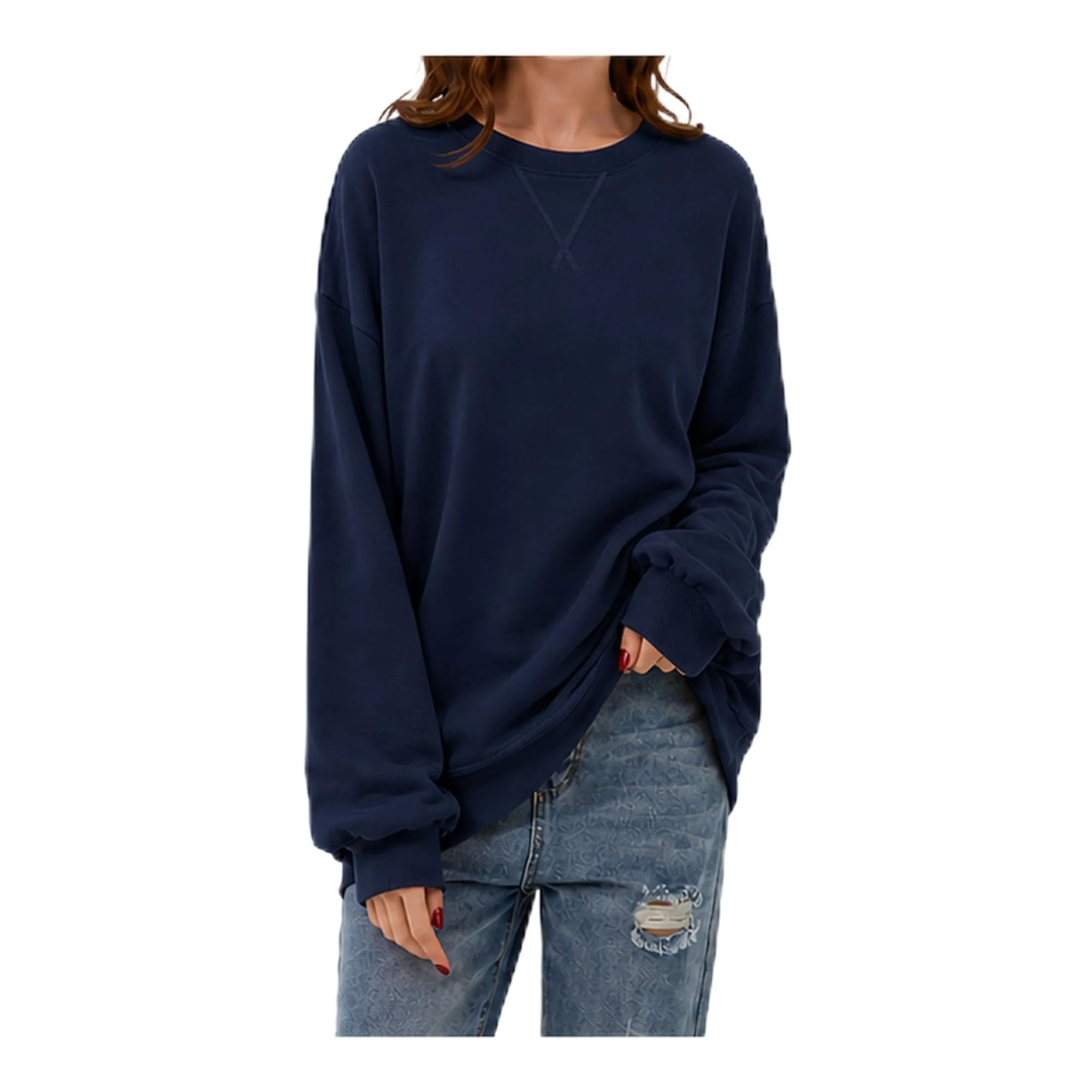 DUOEASE Felpa Donna Oversize a Righe Manica Lunga - immagine 1