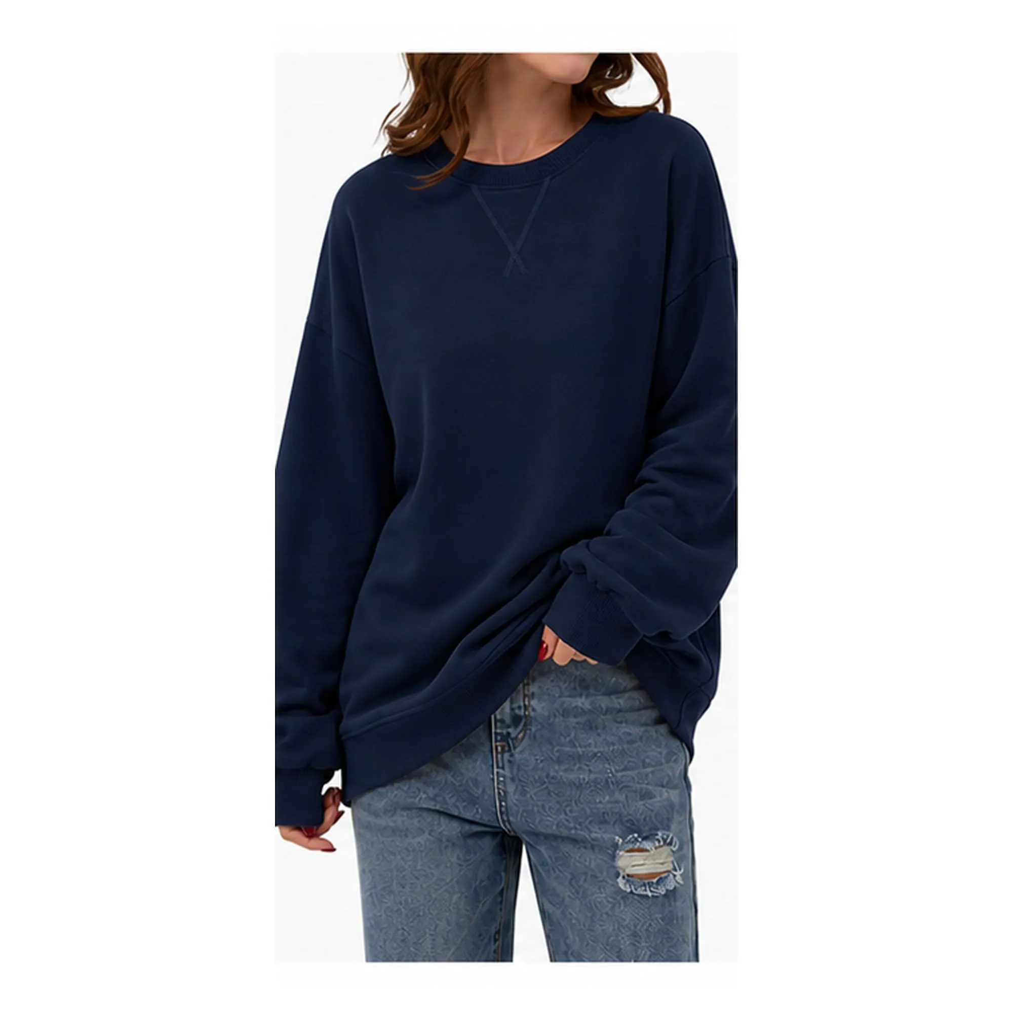DUOEASE Felpa Donna Oversize a Righe Manica Lunga - immagine 2