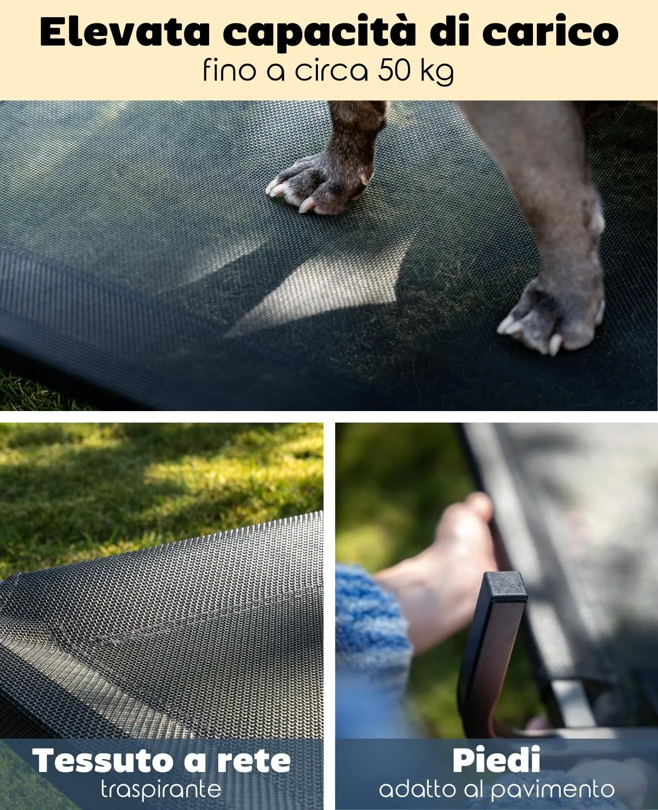 lionto Lettino Rialzato da Esterno per Cani, 106 x 62 cm, Nero - immagine 3