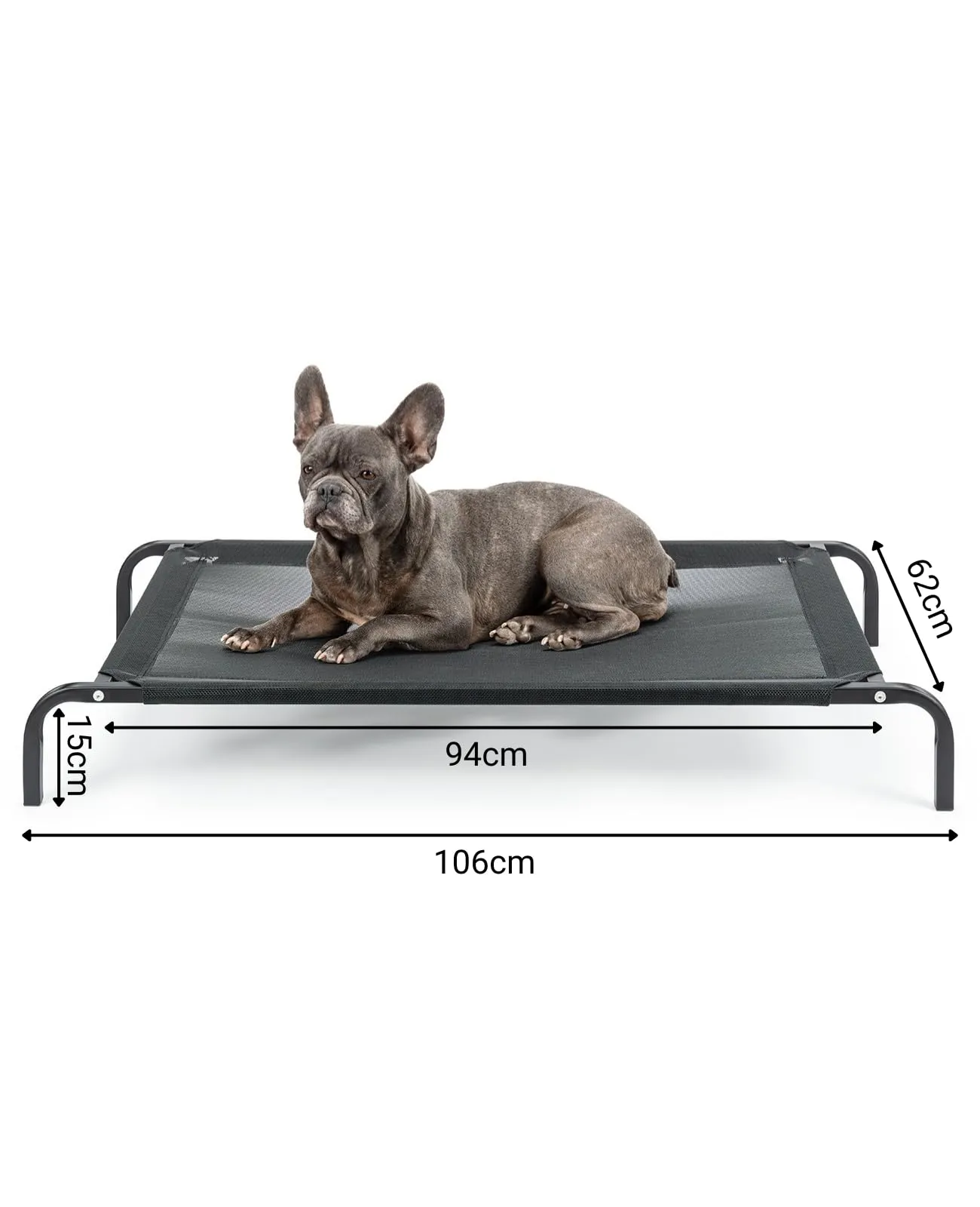 lionto Lettino Rialzato da Esterno per Cani, 106 x 62 cm, Nero - immagine 5