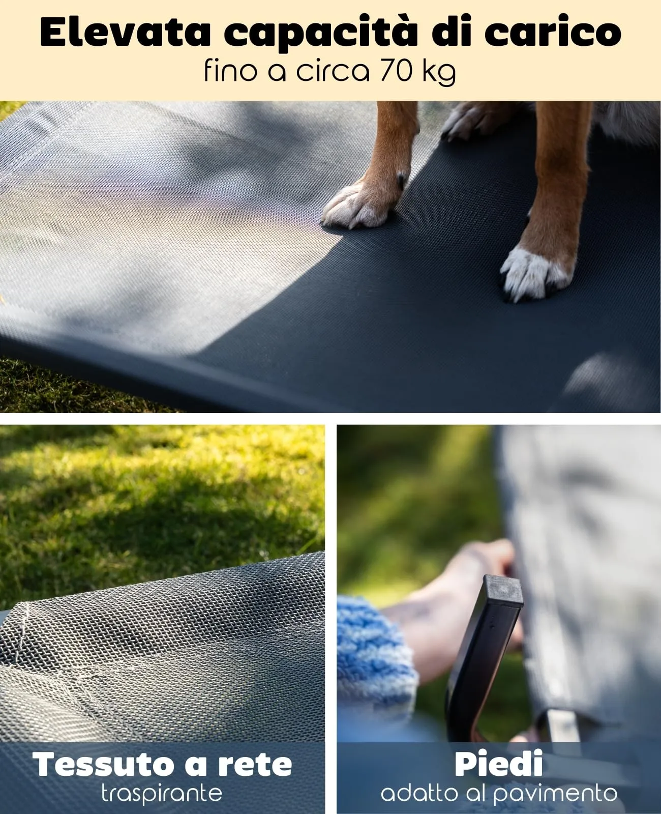 lionto Lettino Rialzato da Esterno per Cani, 114 x 76 cm, Grigio - immagine 3