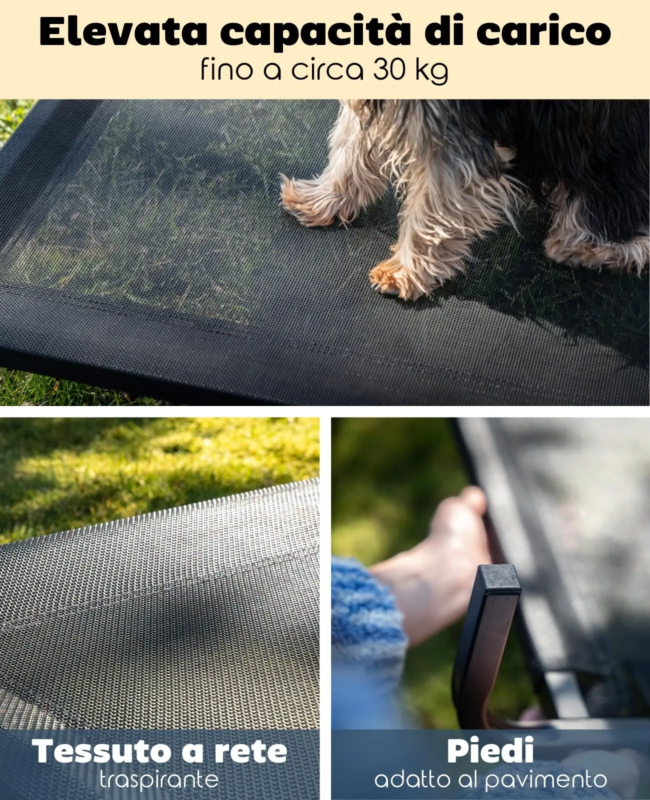 lionto Lettino Rialzato da Esterno per Cani, 75 x 47 cm, Nero - immagine 3